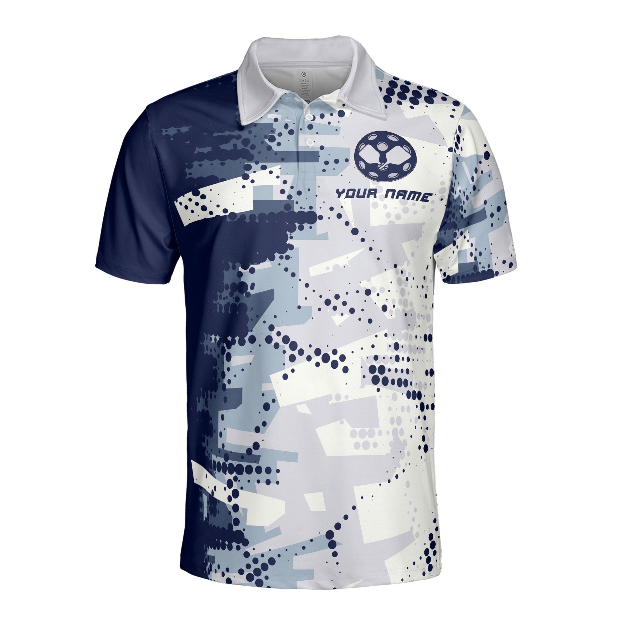 Alternative view of Personalized Name Team Name Navy Blue With Spatter Pickleball Men's Polo Shirt