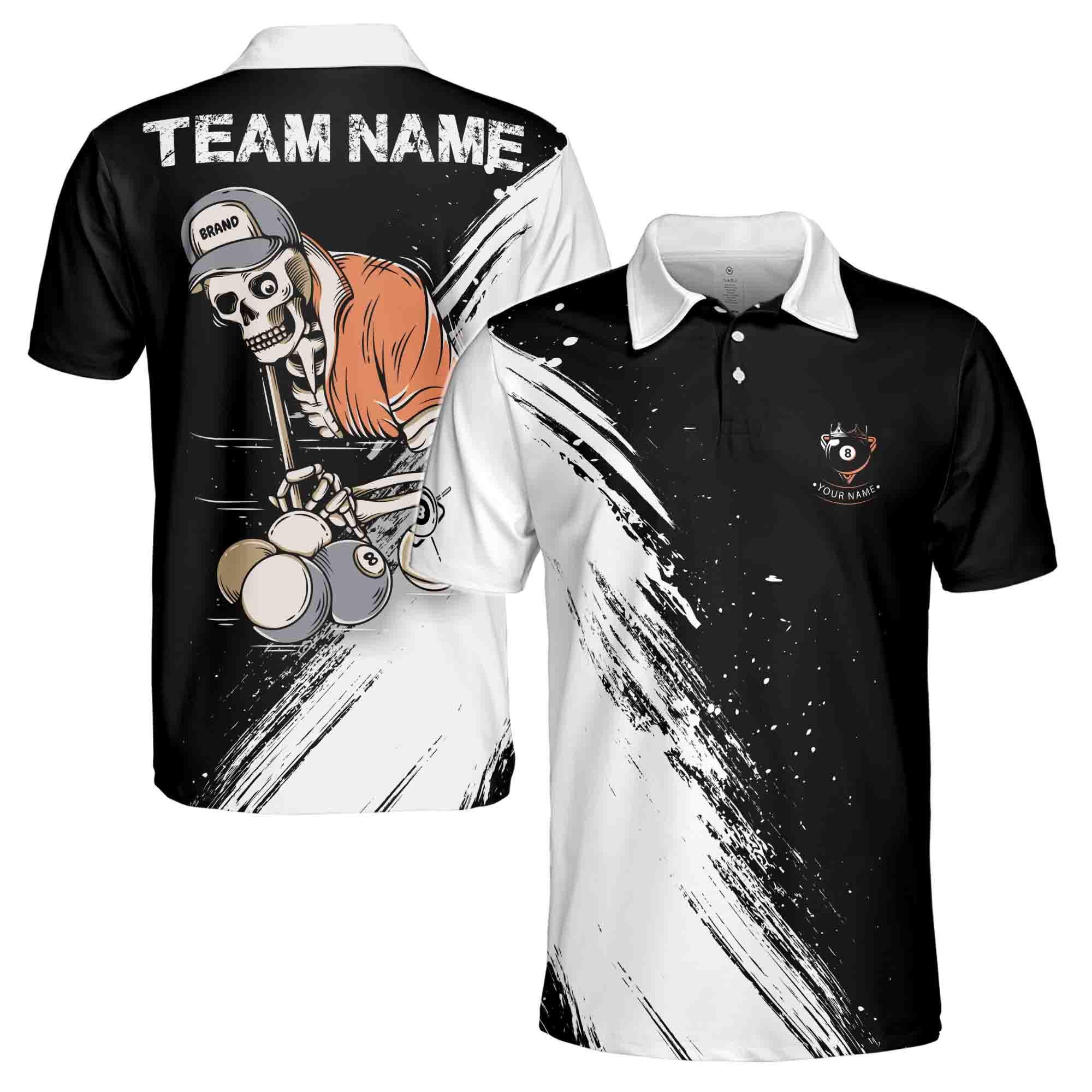 Personalized Name Team Name Skull Billiard 8 Balls Skeleton Pool Men's Polo Shirt