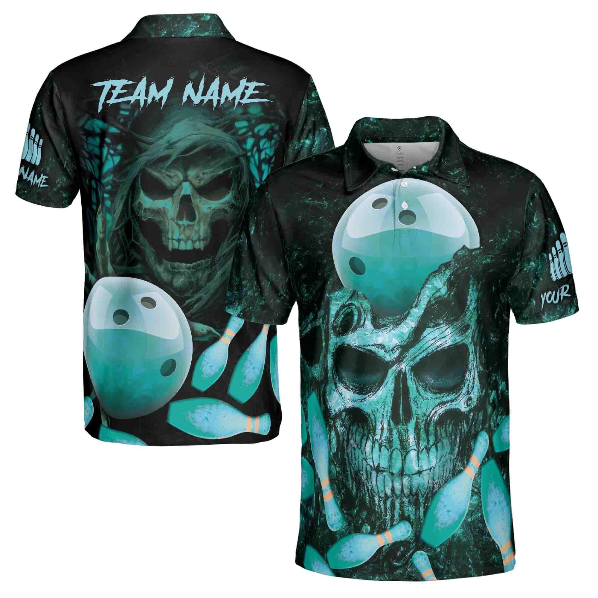 Personalized Name, Team Name Skull Bowling Ball Men's Polo Shirt