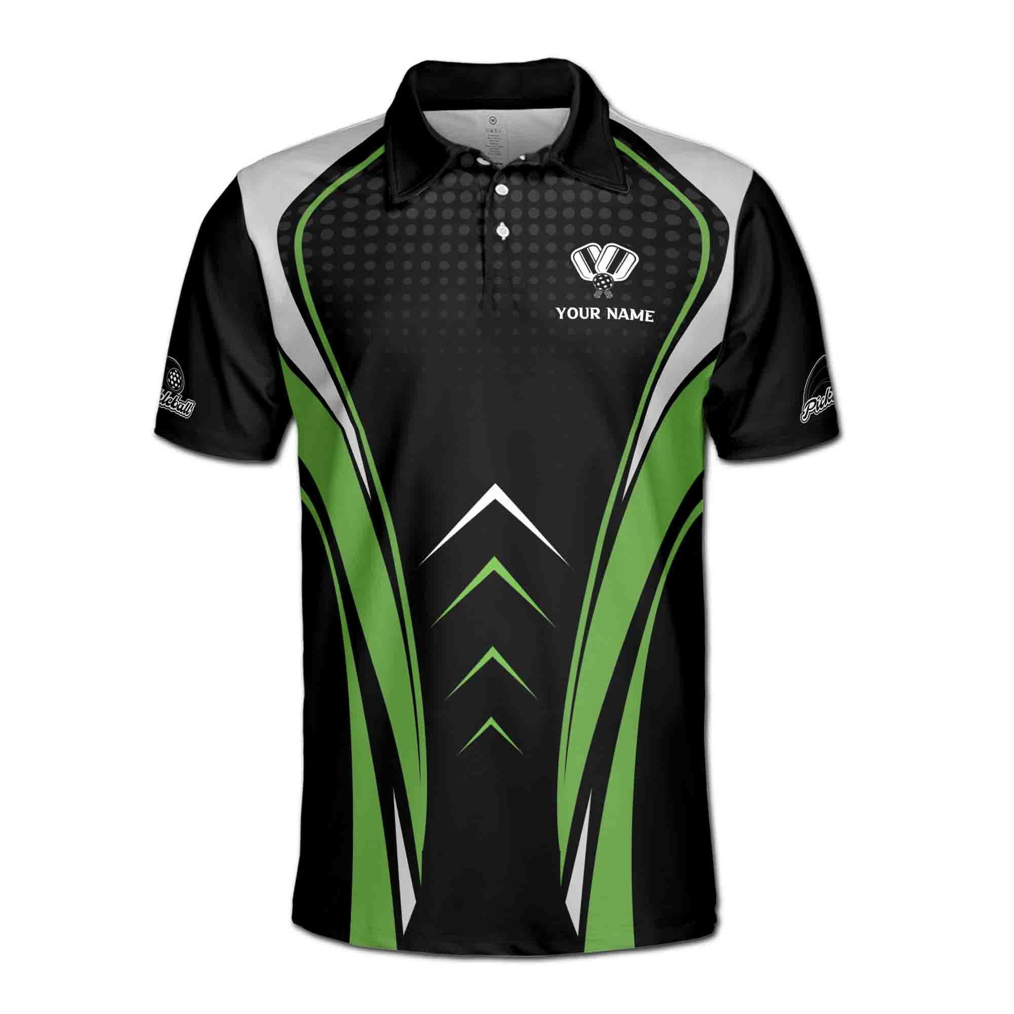 Alternative view of Personalized Name Team Pickleball Lover Black Green Men's Polo Shirt