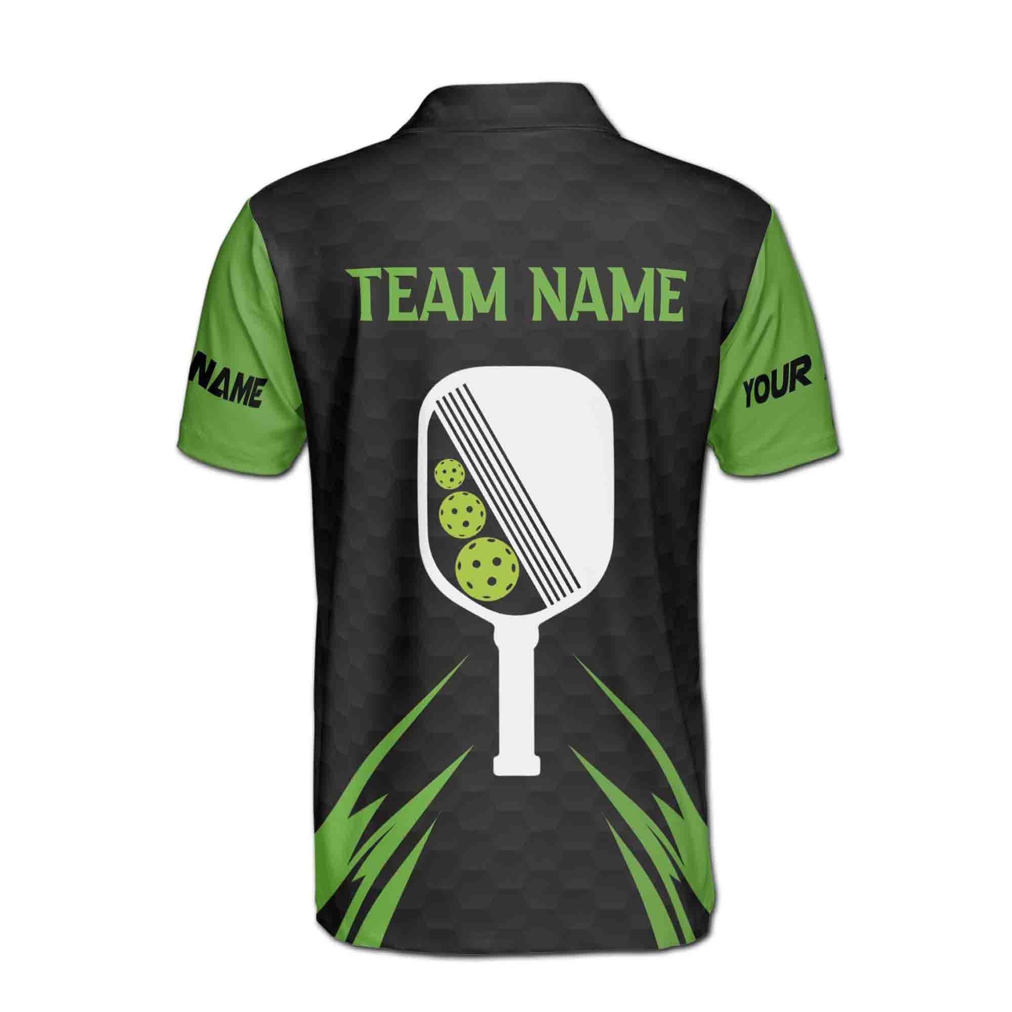 Personalized Name Team Pickleball Lover Black Green Men's Polo Shirt - Image 3
