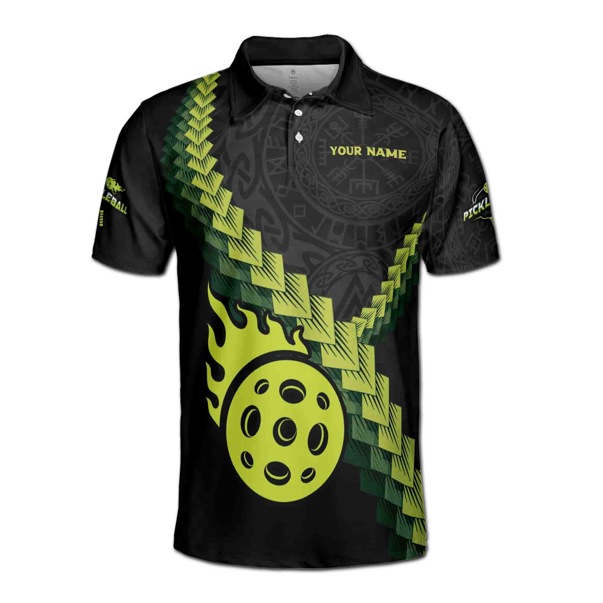 Personalized Name Team Viking Pattern Pickleball Lover Men's Polo Shirt