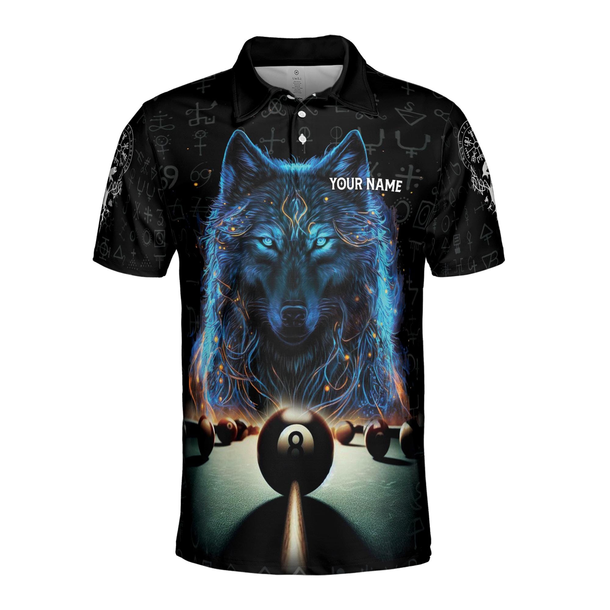 Alternative view of Personalized Name Team Wolf Billiards 8 Balls Viking Pattern Men's Polo Shirt