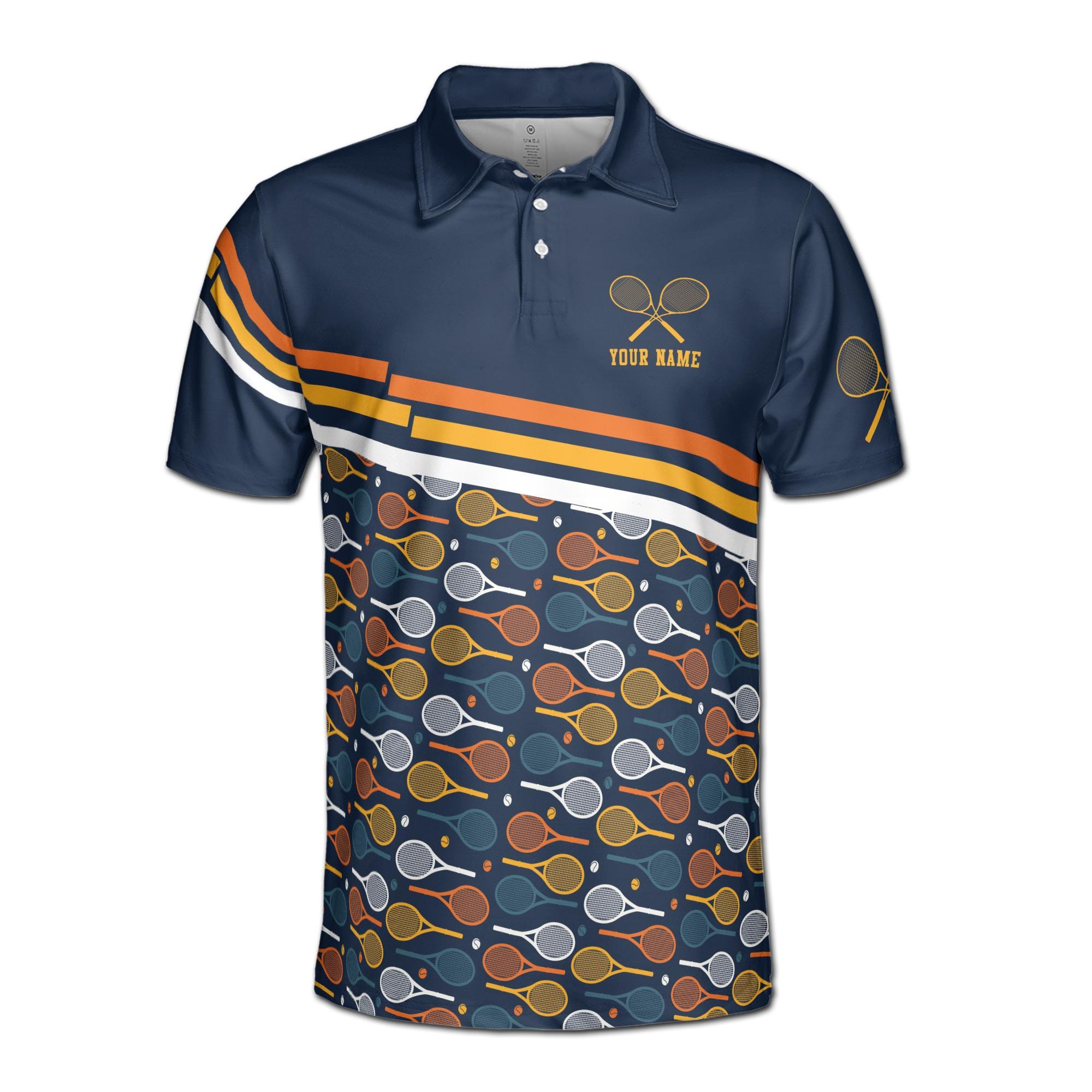 Alternative view of Personalized Name Tennis Racket Pattern Men's Polo Shirt