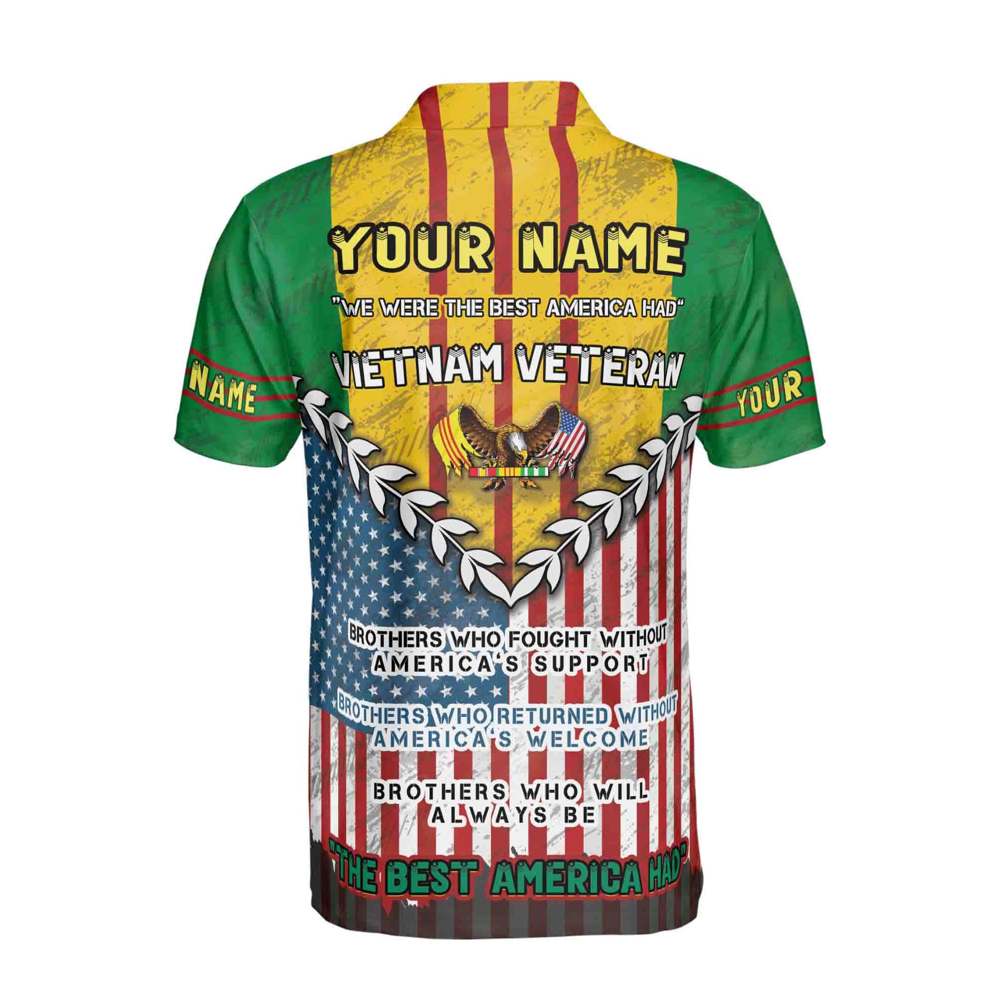 Personalized Name Vietnam Veteran Men's Polo Shirt: American Eagle Flag - Image 3