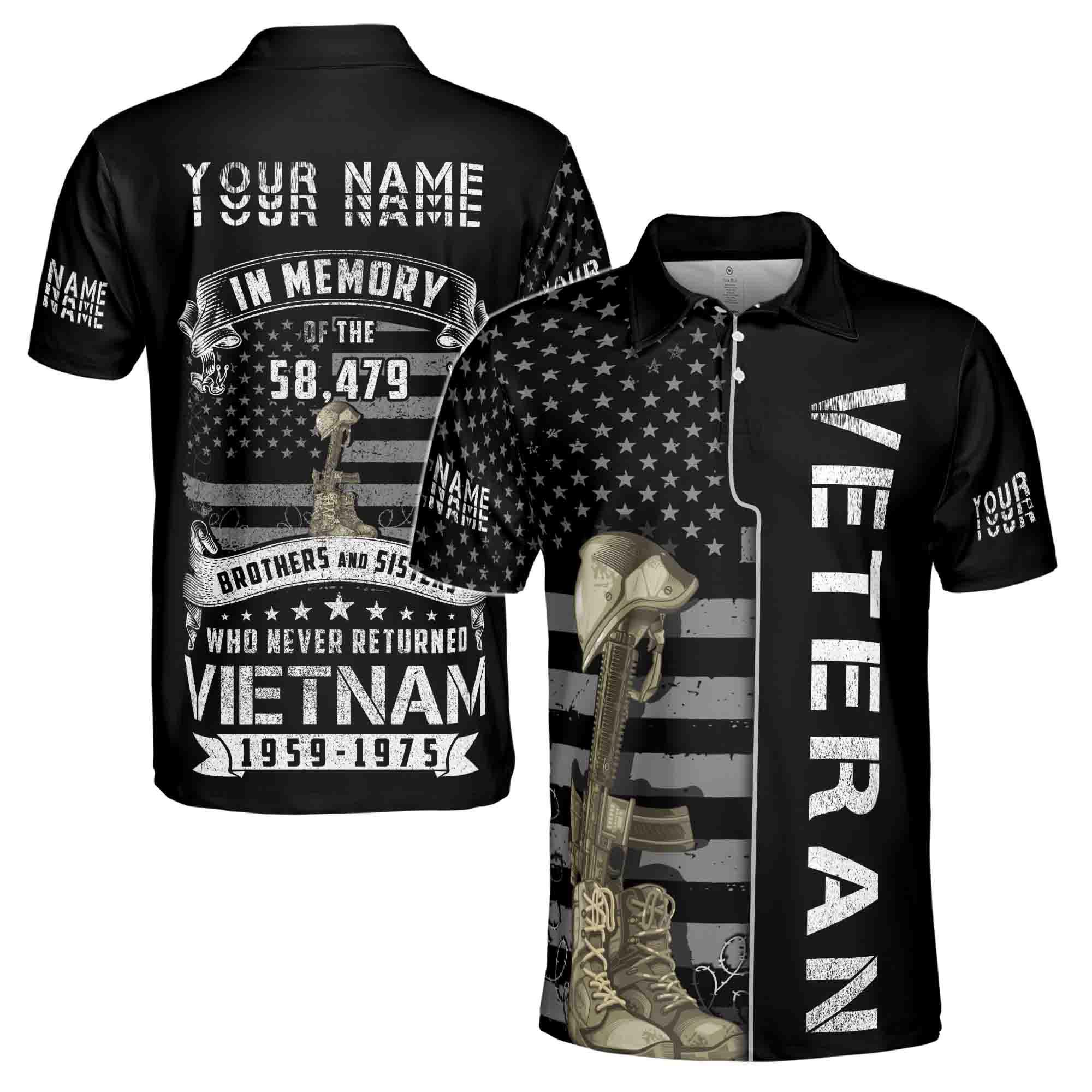 Personalized Name Vietnam Veteran Men's Polo Shirt: U.S. Flag, In Memory Design