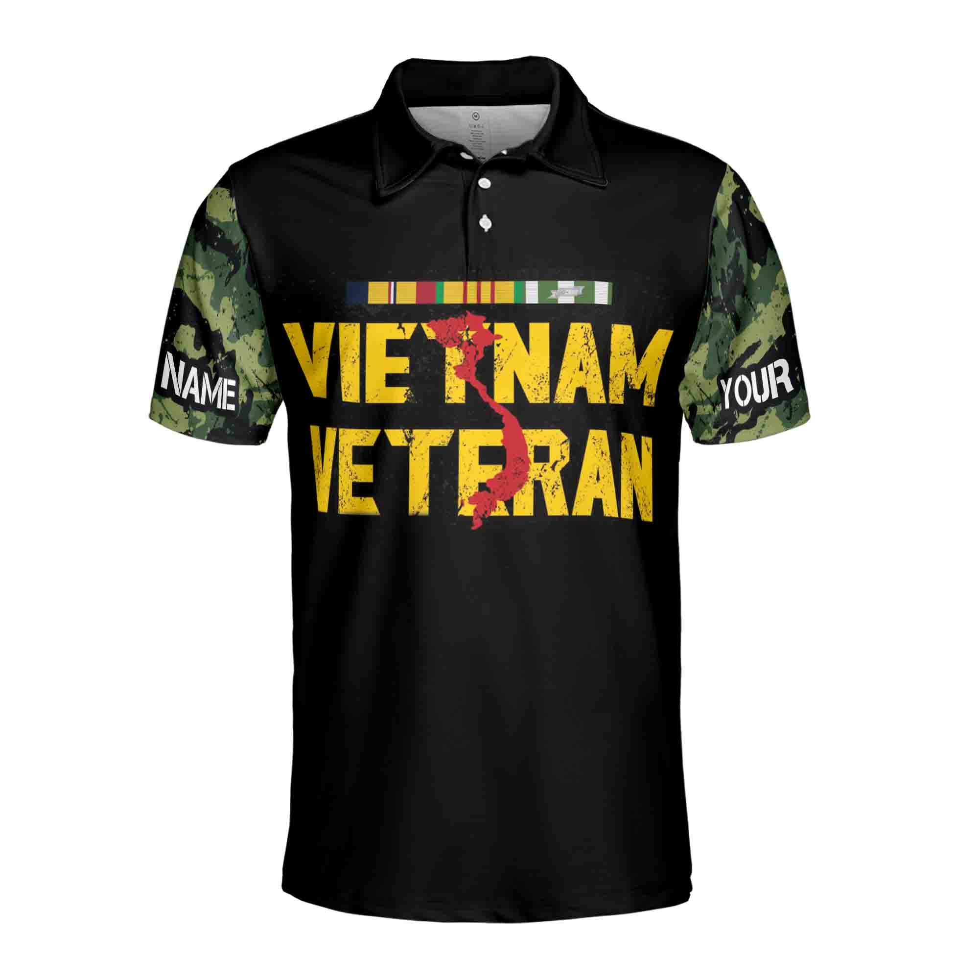 Alternative view of Personalized Name Vietnam Veteran Proud Vet of Vietnam War Men's Polo Shirt
