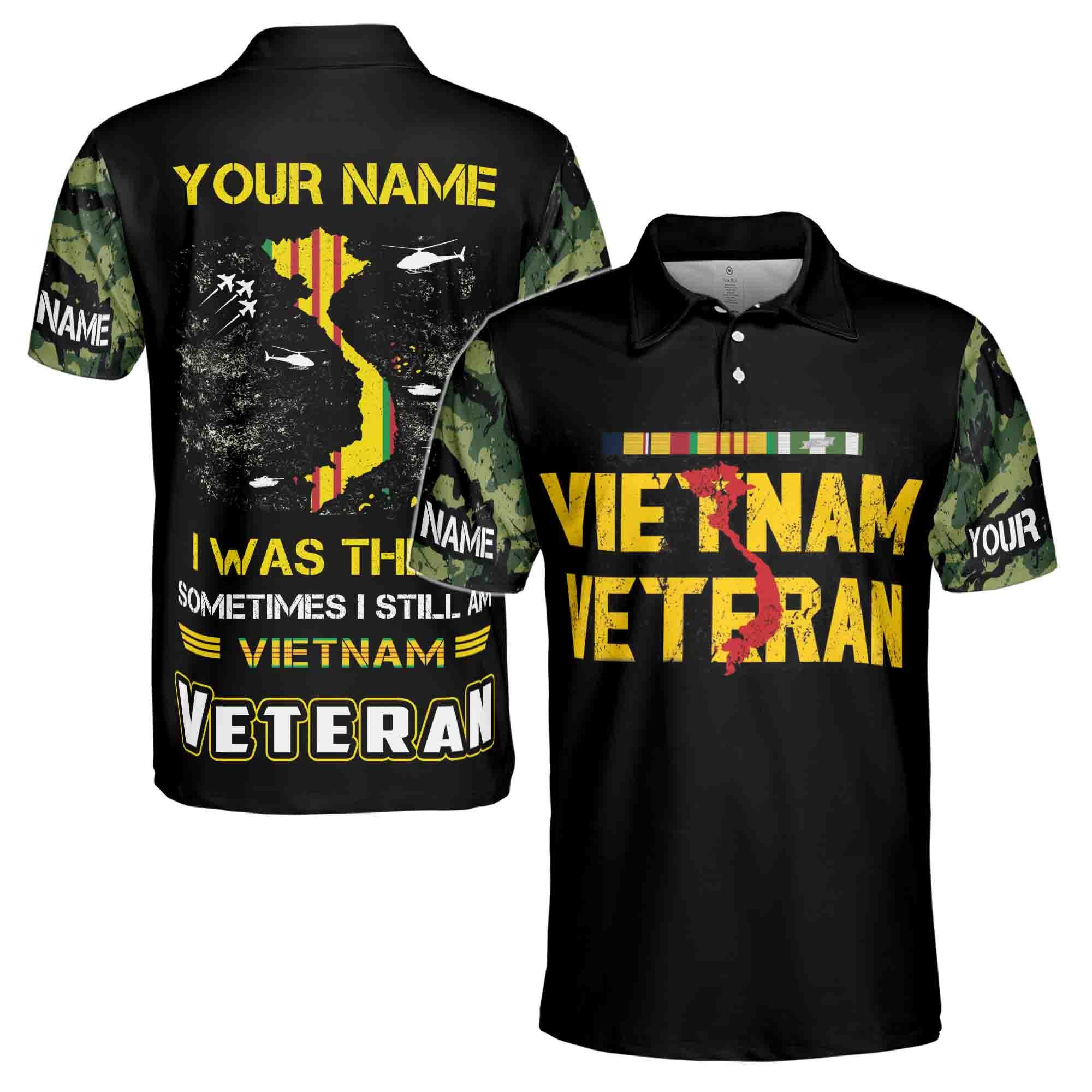 Personalized Name Vietnam Veteran Proud Vet of Vietnam War Men's Polo Shirt