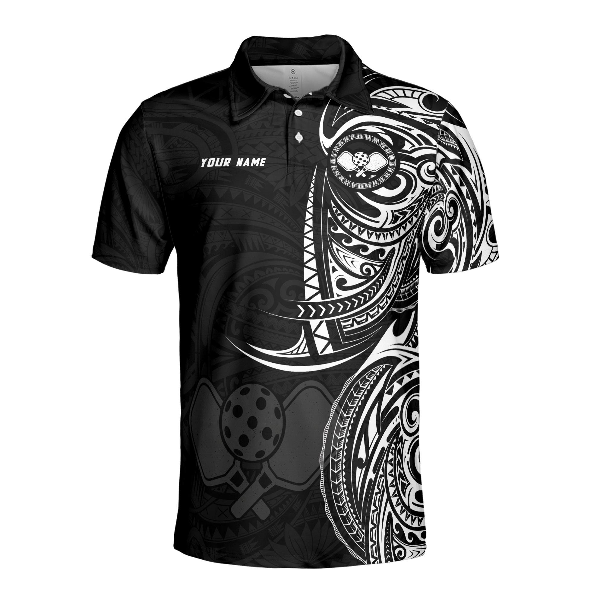 Alternative view of Personalized Name Viking Ancient Tribal Pattern Pickleball Men's Polo Shirt
