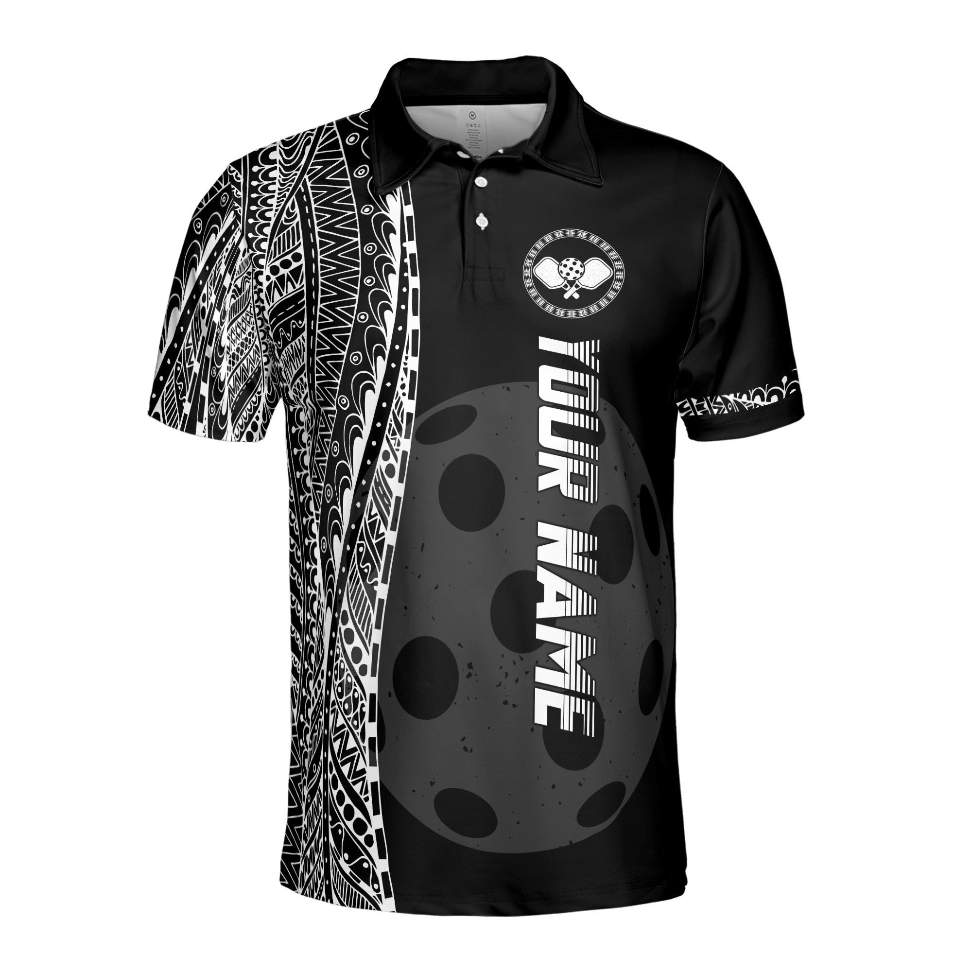 Alternative view of Personalized Name Viking Tribal Art Pickleball Team Men's Polo Shirt