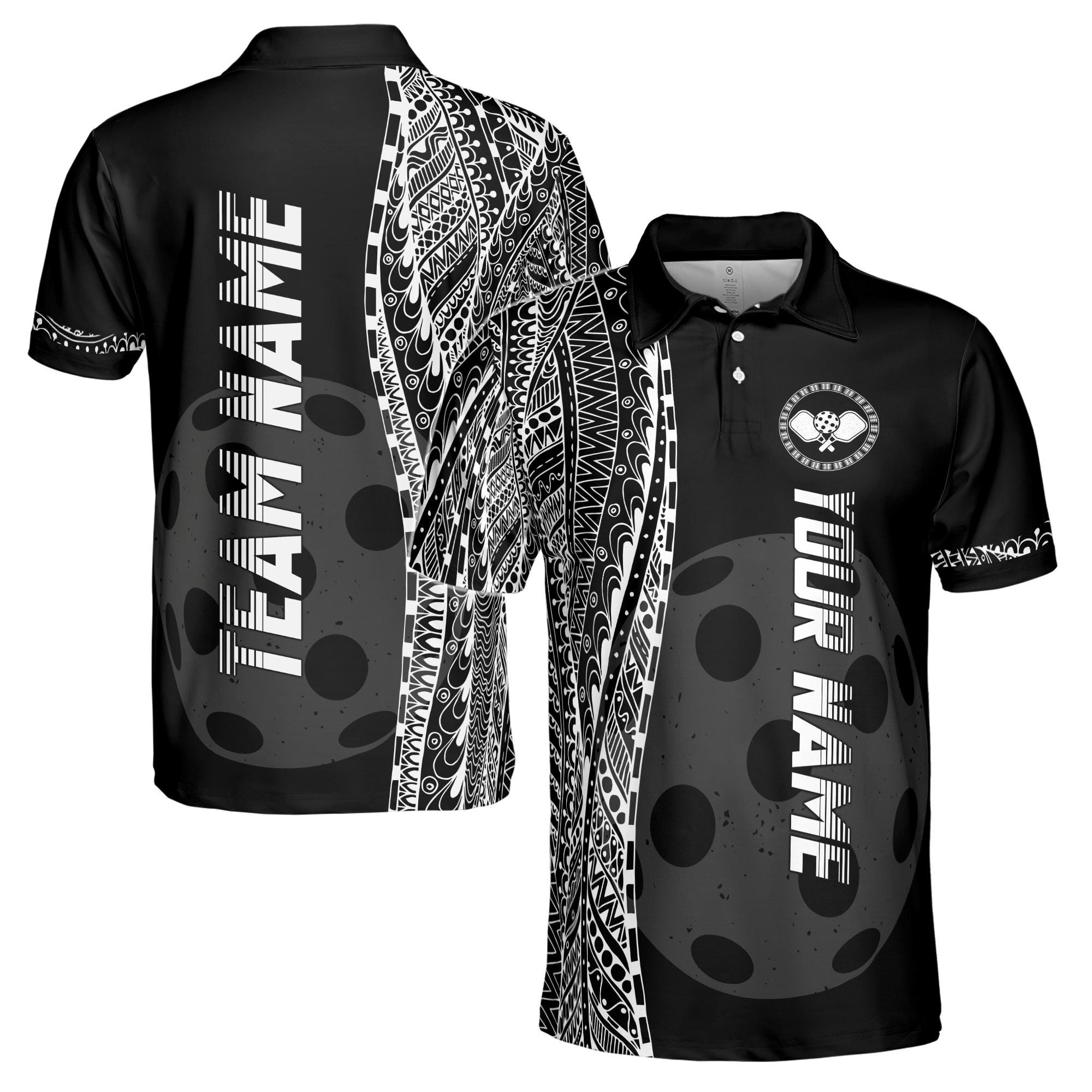Personalized Name Viking Tribal Art Pickleball Team Men's Polo Shirt