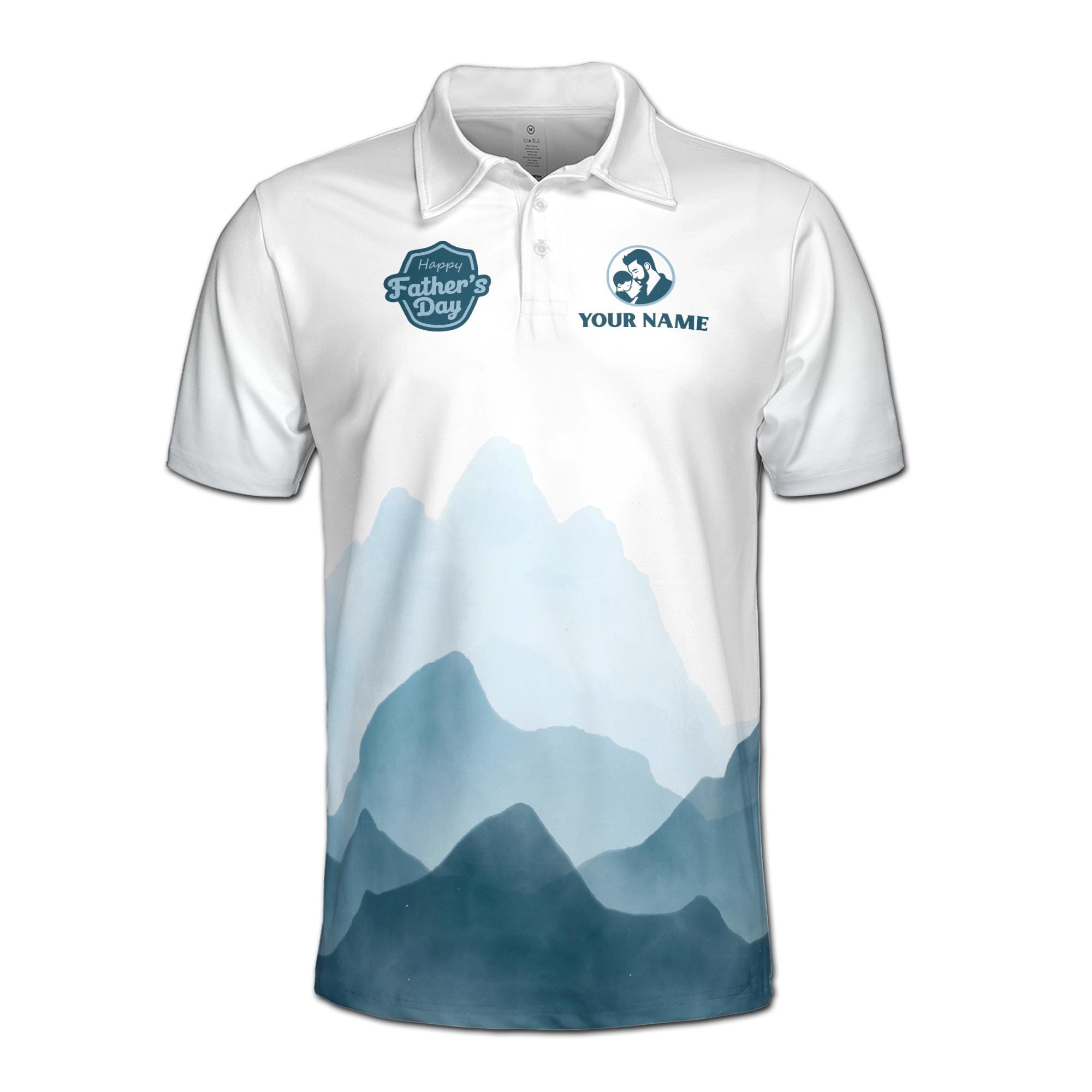 Alternative view of Personalized Name World's Best Dad Ever Blue Moutain Pattern Men's Polo Shirt