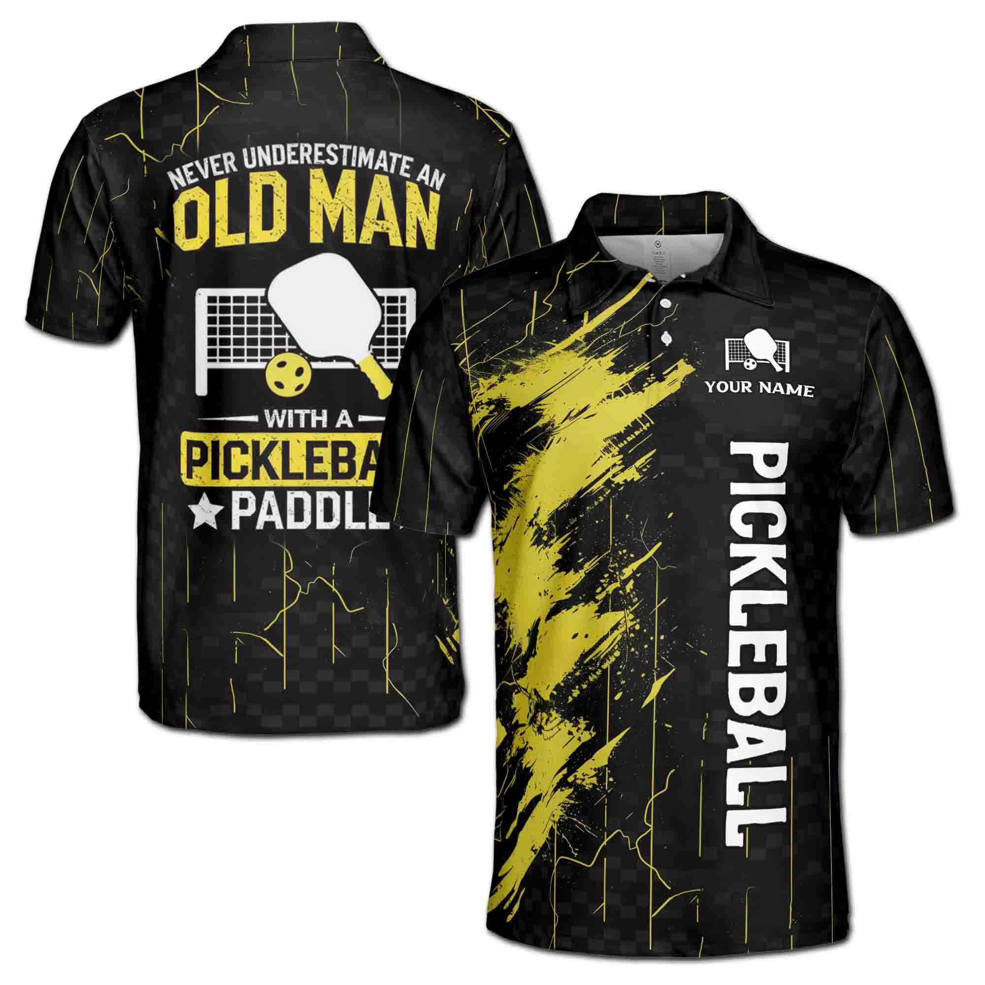 Personalized Never Underestimate An Old Man With A Pickleball Paddle Men's Polo Shirt