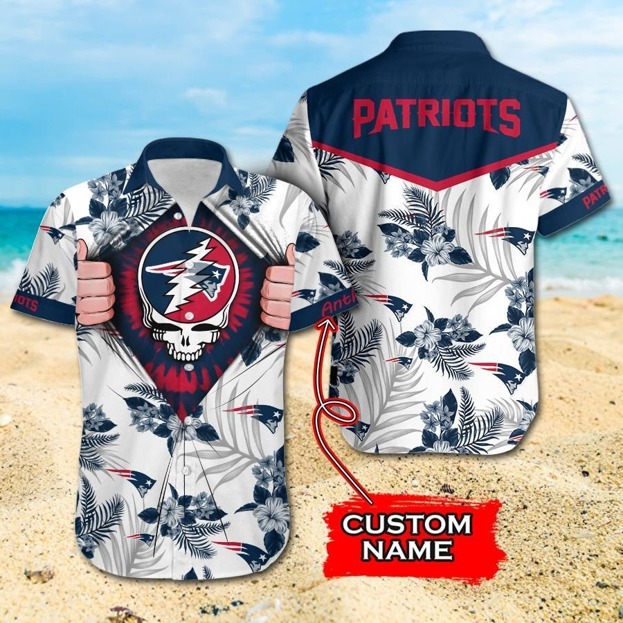 Personalized New England Patriots Grateful Dead Hawaiian Shirt Tropical Aloha Button Up