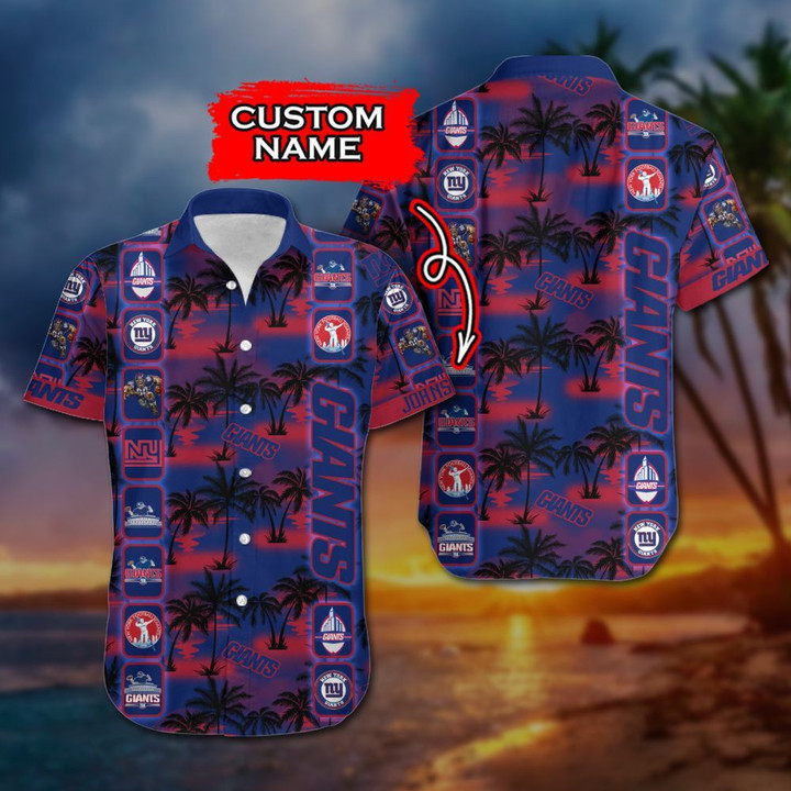Personalized New York Giants Logo Hawaiian Shirt Tropical Aloha Button Up