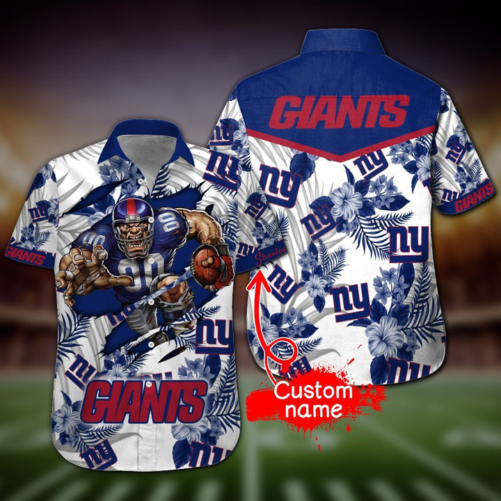Personalized New York Giants Logo Mascot Hawaiian Shirt Tropical Aloha Button Up