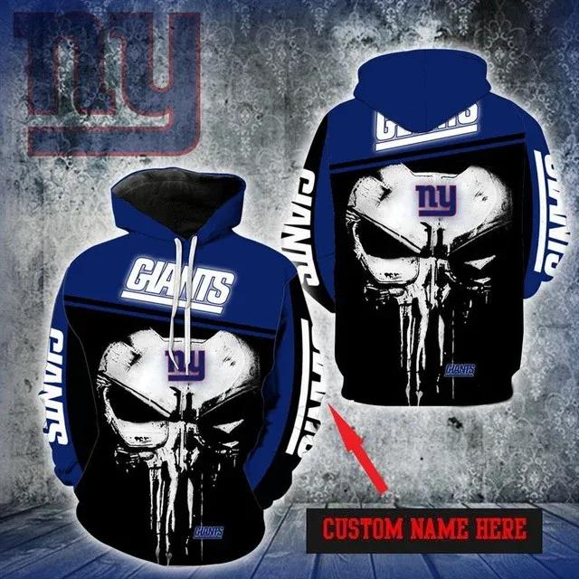 Personalized New York Giants Skull NFL 3D All Over Print Hoodie