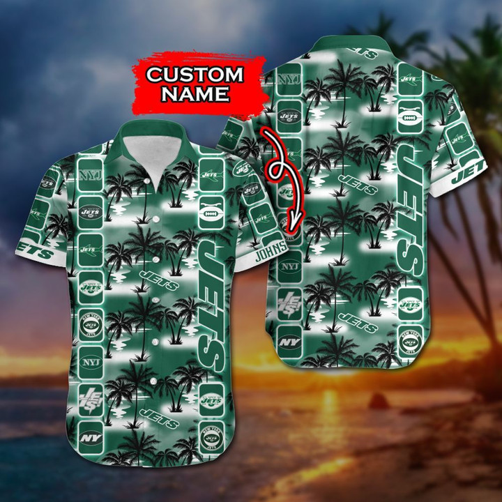Personalized New York Jets Hawaiian Shirt Tropical Aloha Button Up