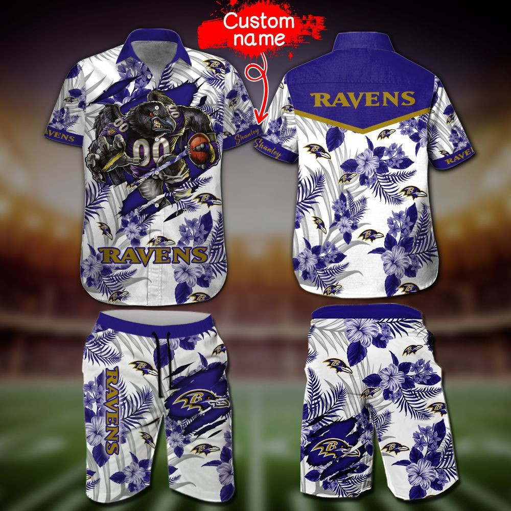 Personalized Nfl Baltimore Ravens Hawaiian Shirt Tropical Aloha Button Up