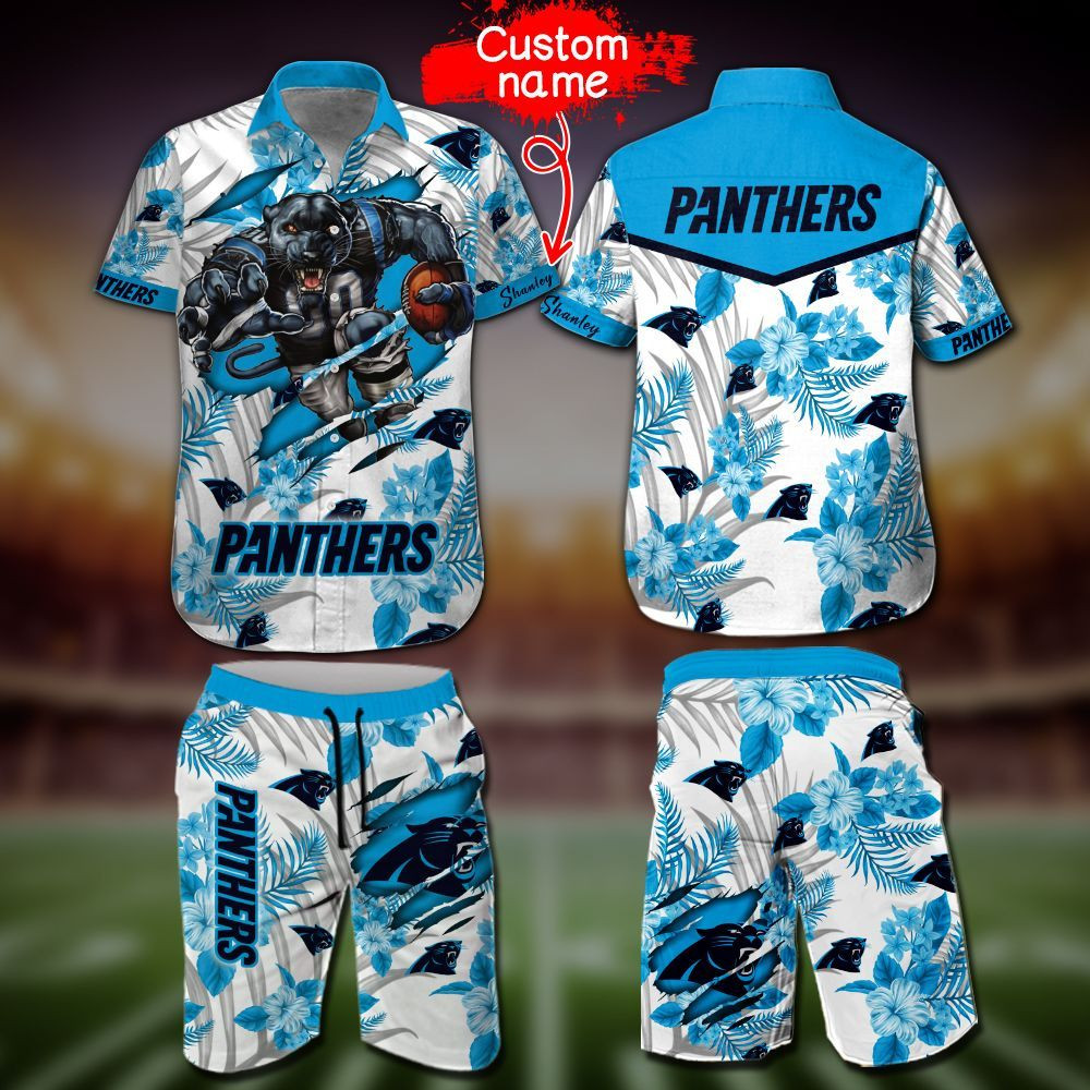 Personalized  Nfl Carolina Panthers Hawaiian Shirt Tropical Aloha Button Up