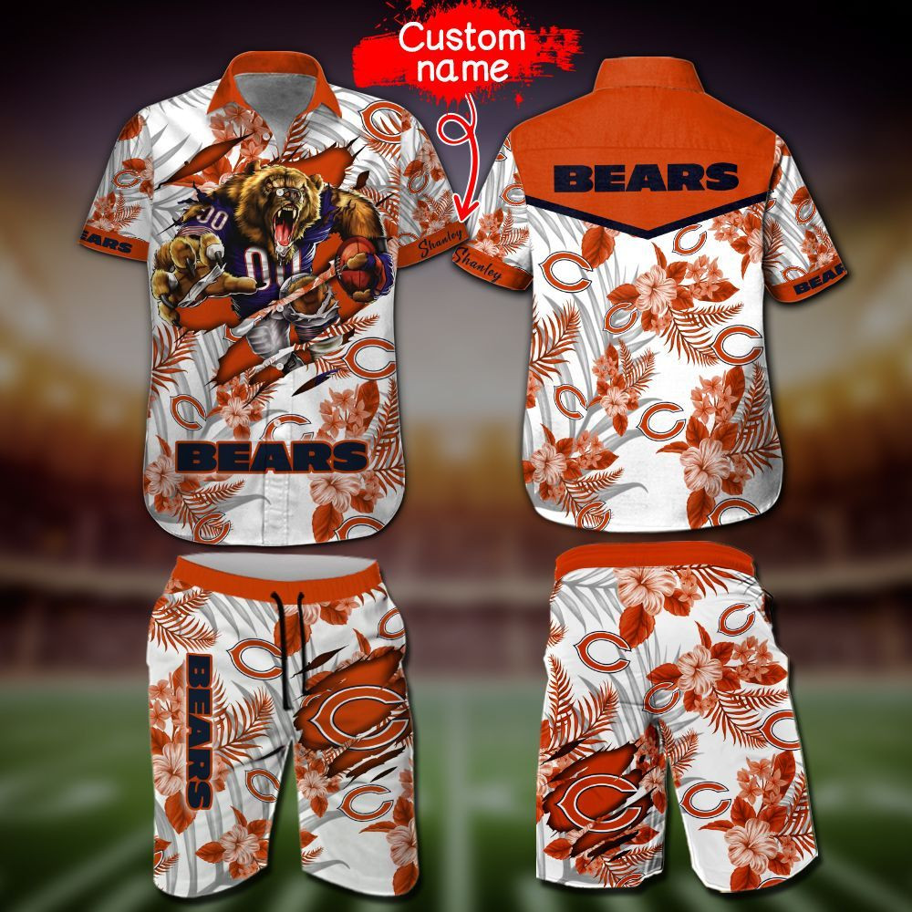 Personalized Nfl Chicago Bears Hawaiian Shirt Tropical Aloha Button Up
