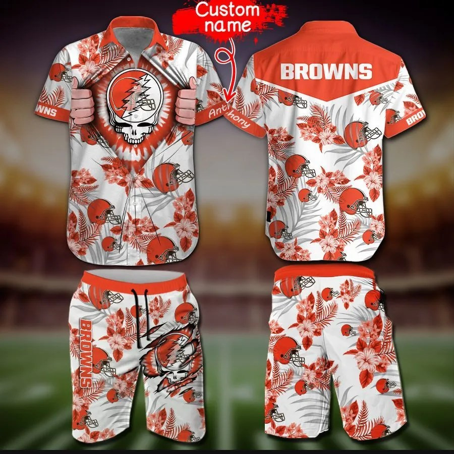 Personalized Nfl Cleveland Browns Hawaiian Shirt Tropical Aloha Button Up