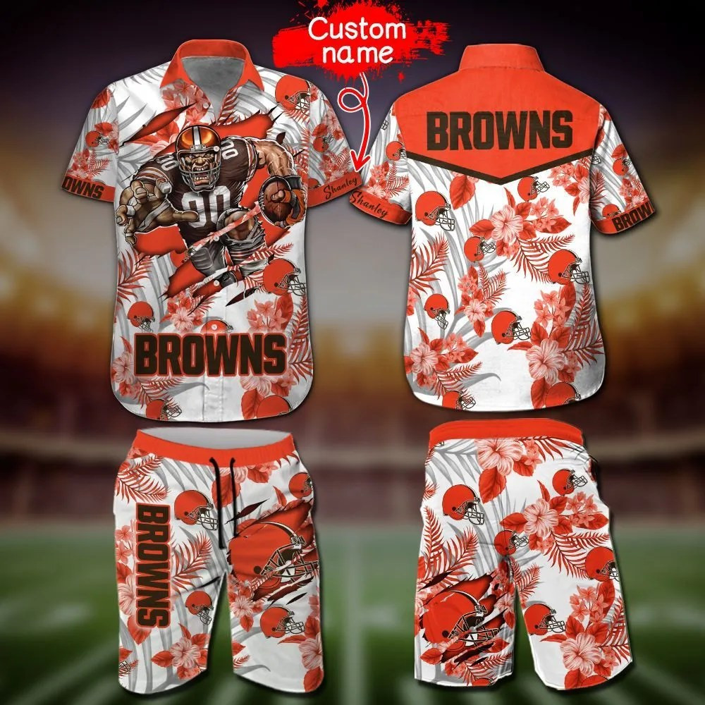 Personalized  Nfl Cleveland Browns Hawaiian Shirt Tropical Aloha Button Up
