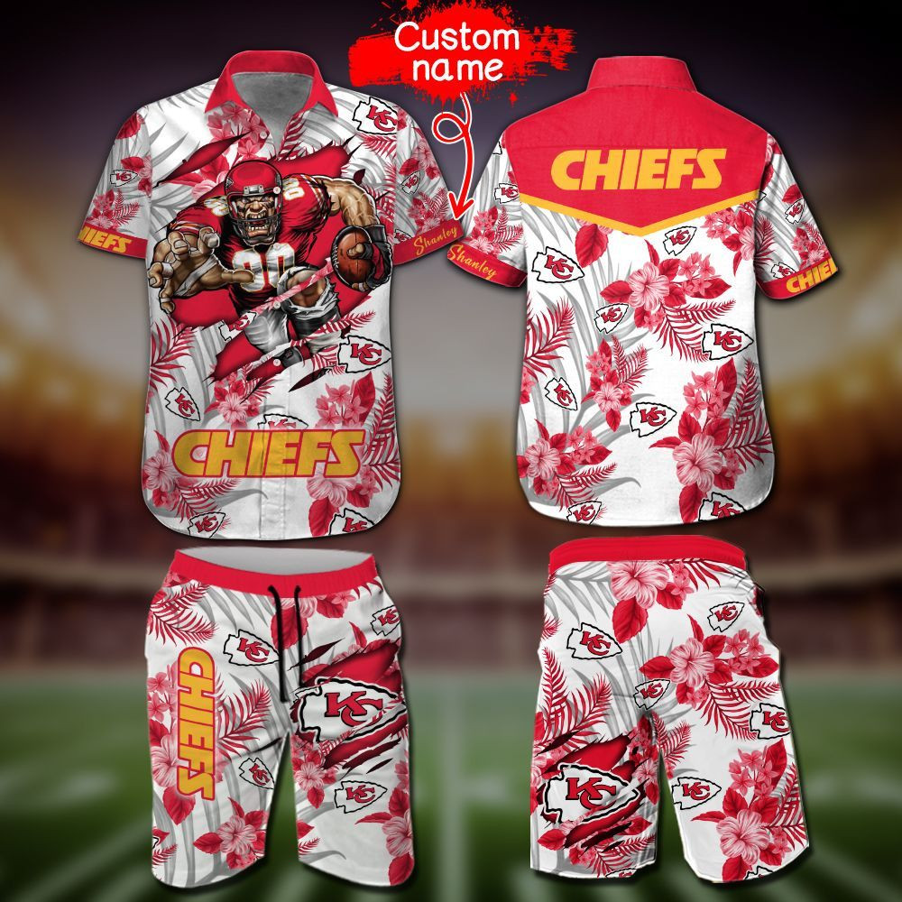Personalized  Nfl Kansas City Chiefs Hawaiian Shirt Tropical Aloha Button Up