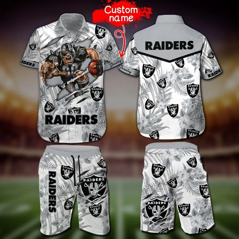 Personalized Nfl Las Vegas Raiders Hawaiian Shirt Tropical Aloha Button Up