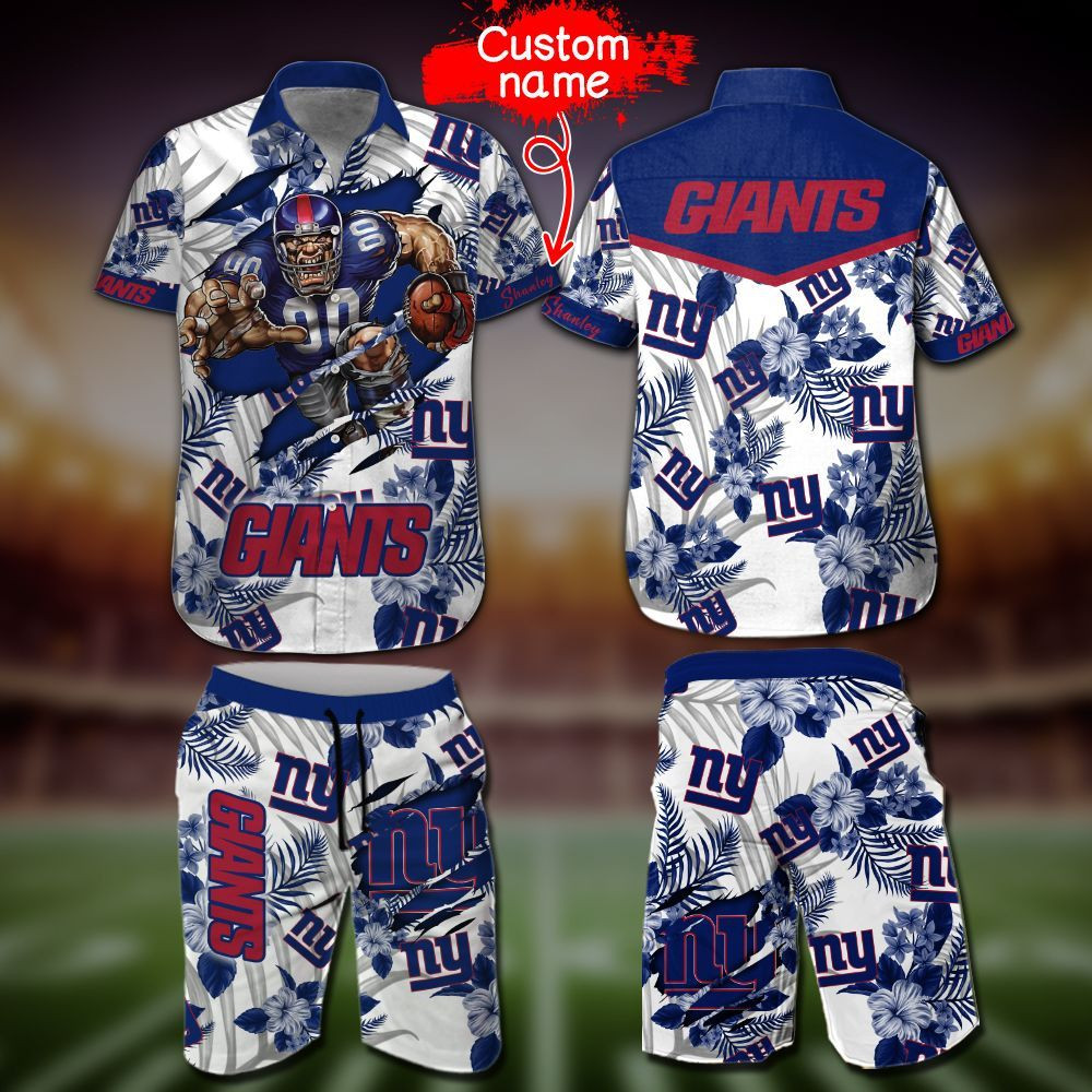Personalized  Nfl New York Giants Hawaiian Shirt Tropical Aloha Button Up
