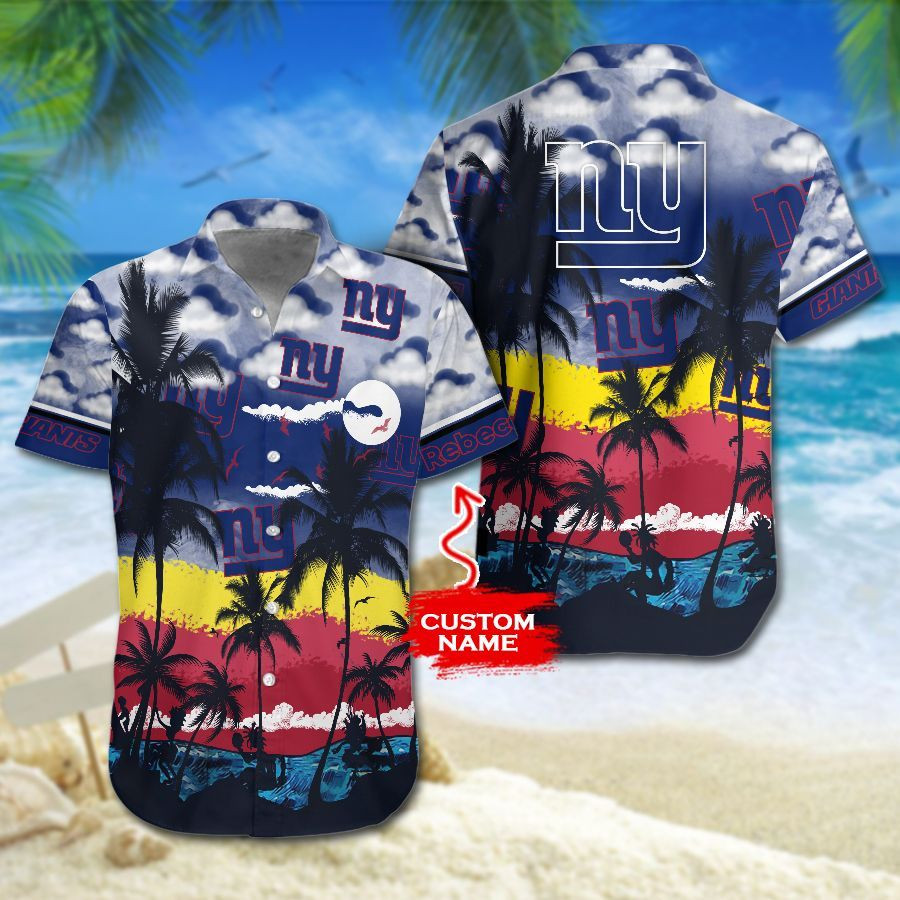 Personalized Nfl New York Giants Hawaiian Shirt Tropical Aloha Button Up