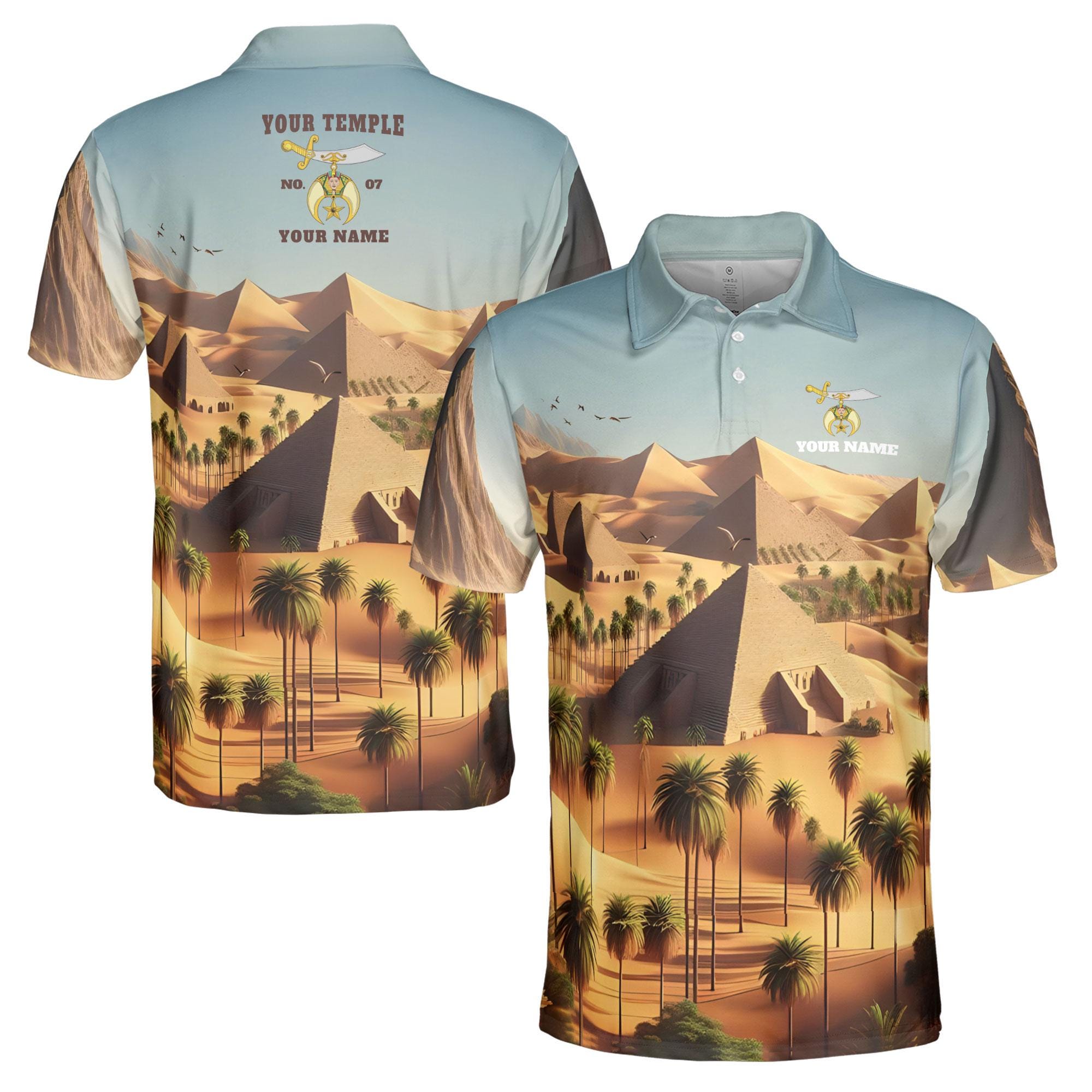 Personalized Noble Shriners Masonry Pyramid On The Desert Men's Polo Shirt
