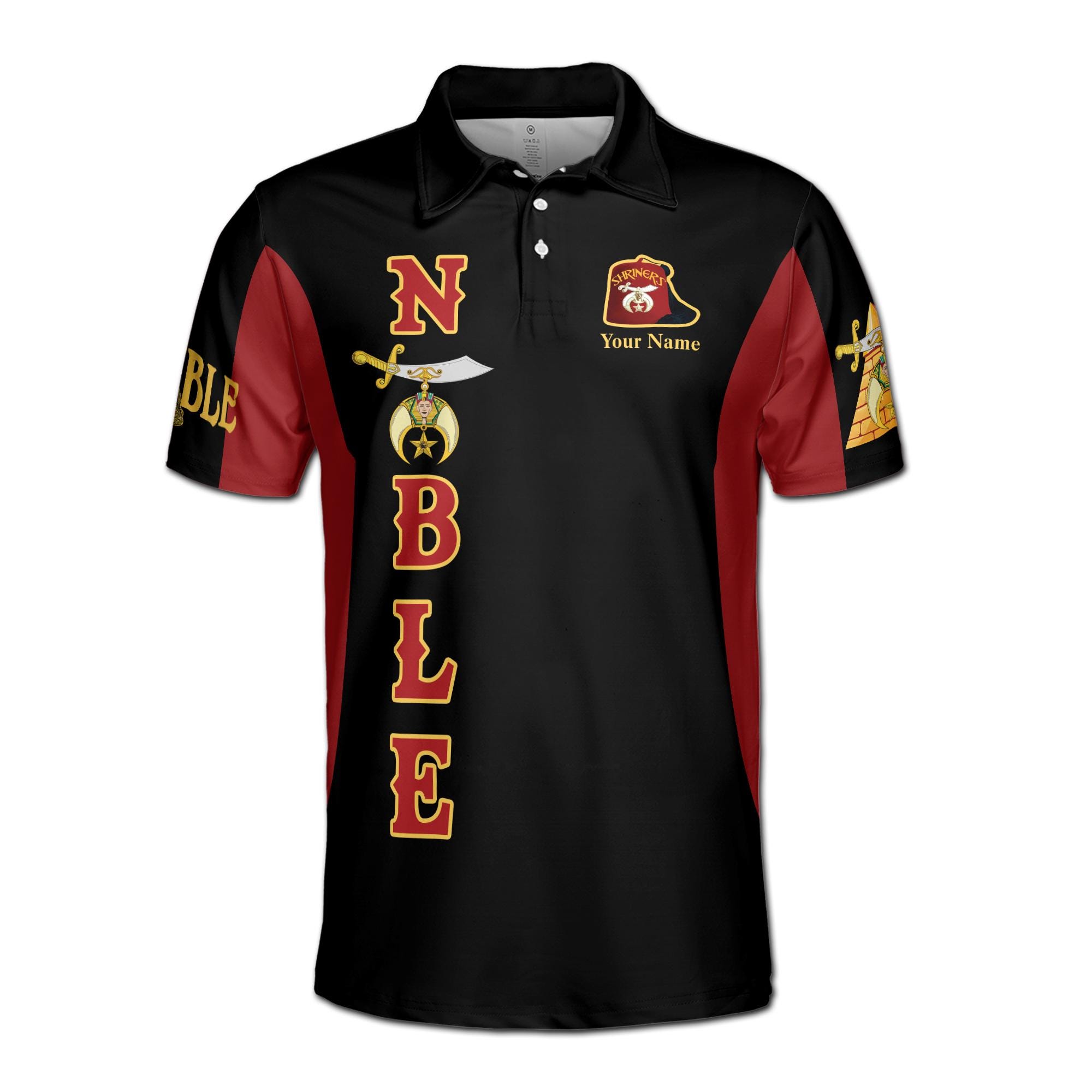 Alternative view of Personalized Noble Shriners Temple Ancient Men's Polo Shirt