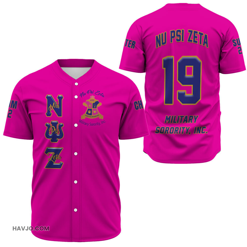 Personalized Nu Psi Zeta Military Sorority (Pink) Baseball Jersey