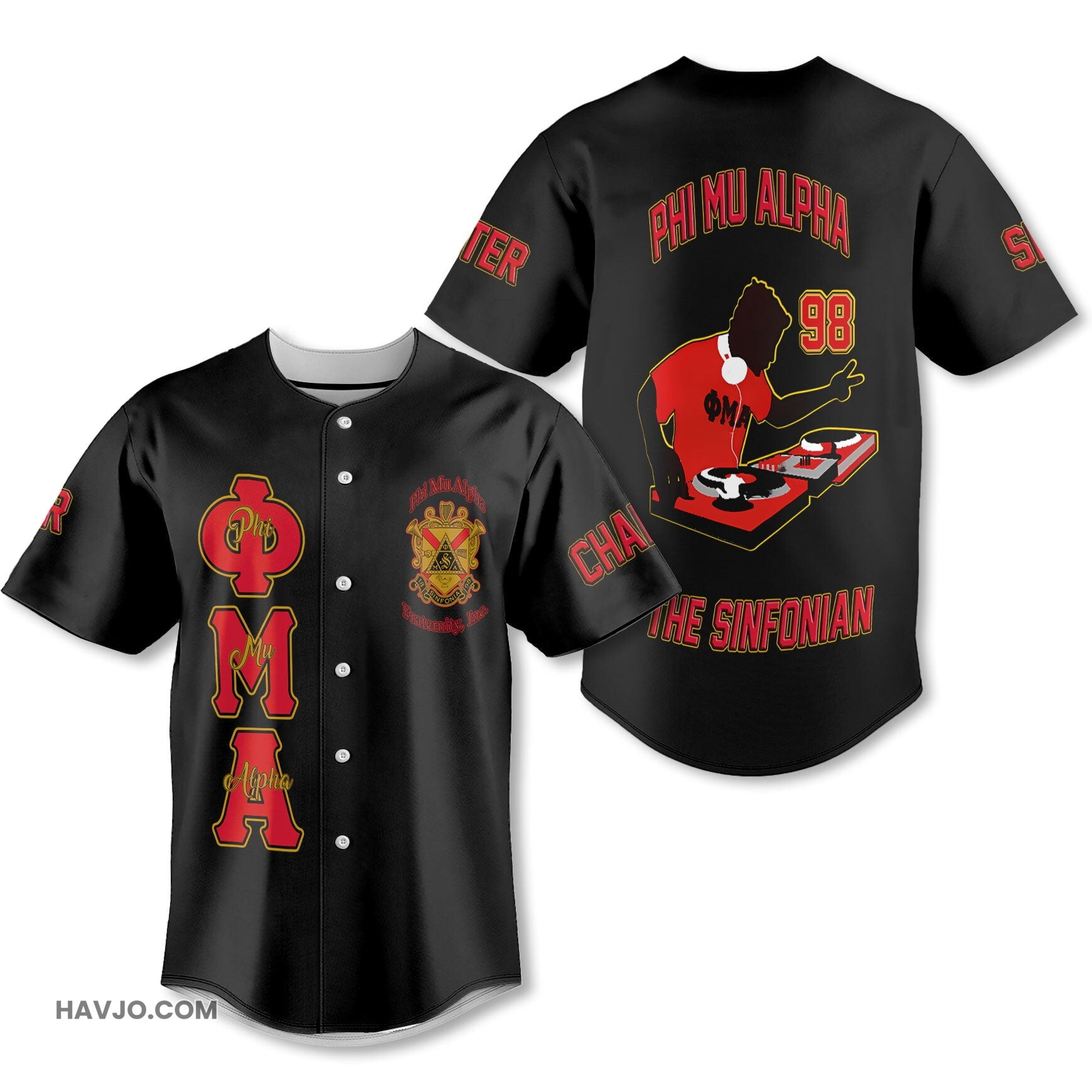 Personalized Phi Mu Alpha Black Red Dj Style Baseball Jersey