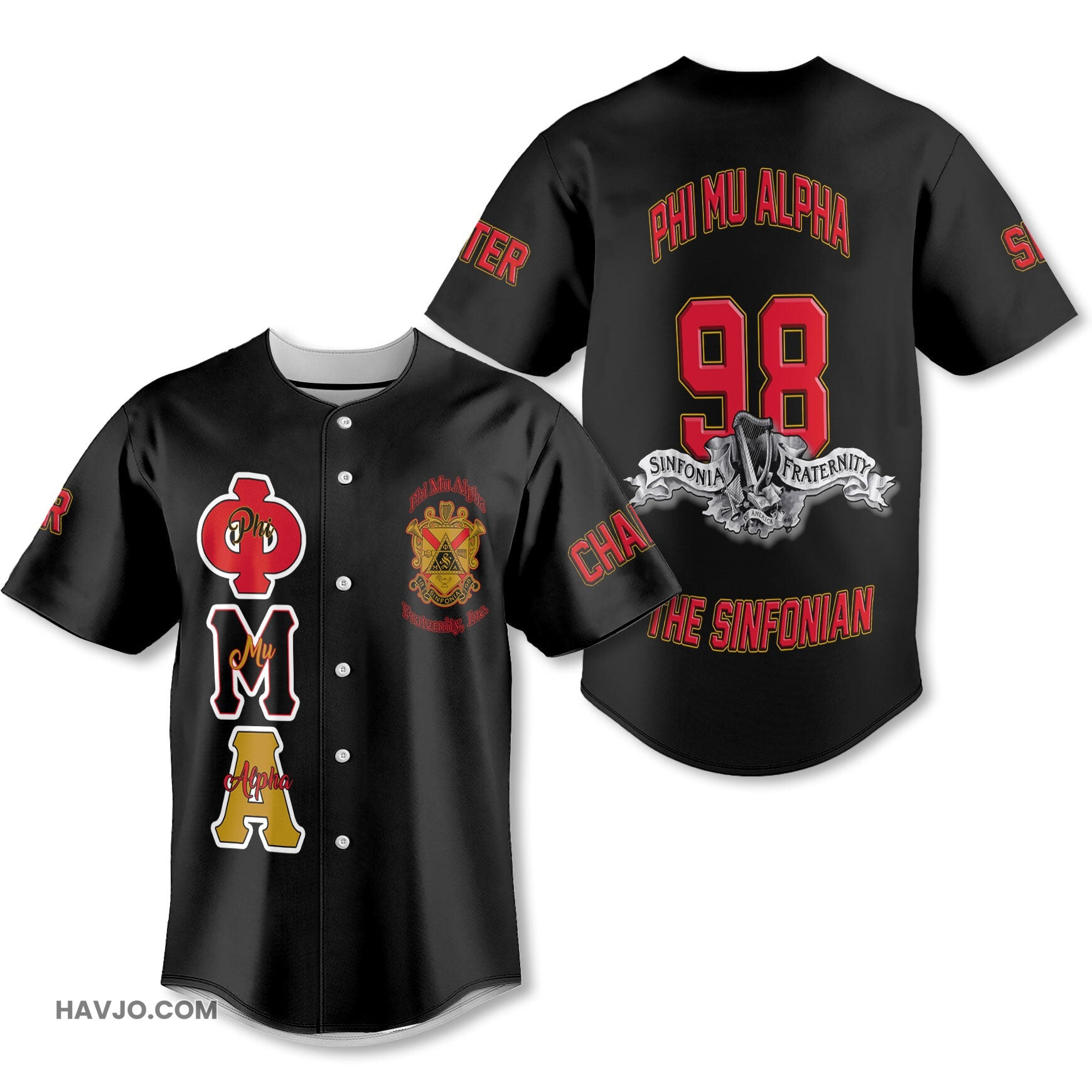 Personalized Phi Mu Alpha Black Red Muticolor Sinfonia Fraternity Style Baseball Jersey