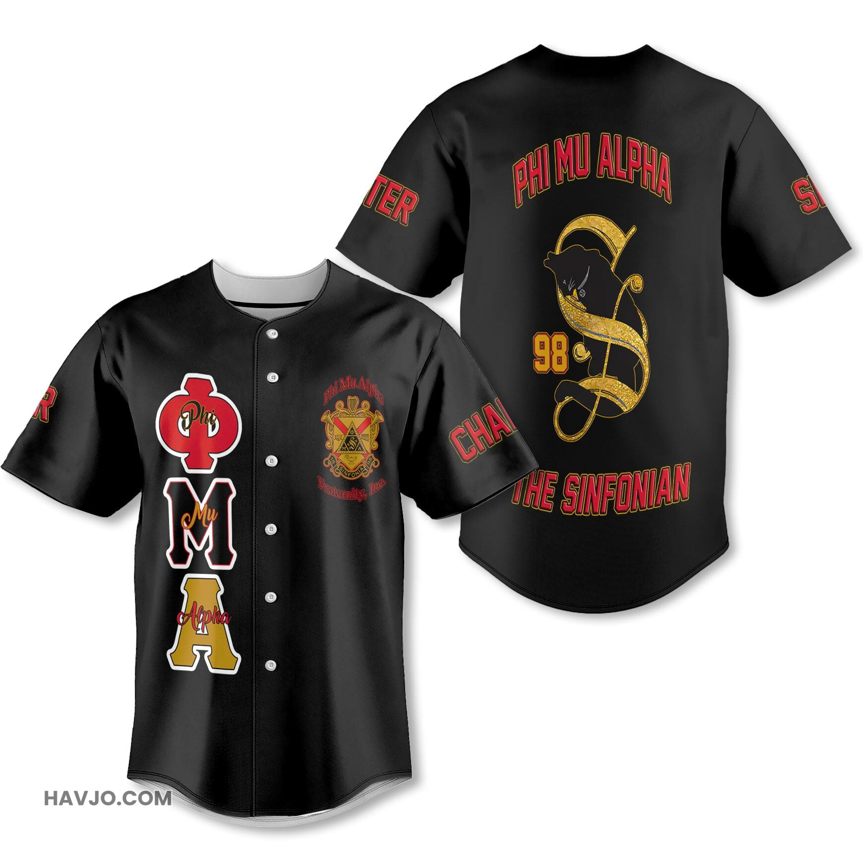 Personalized Phi Mu Alpha Black Red Muticolor The Cat Note Style Baseball Jersey