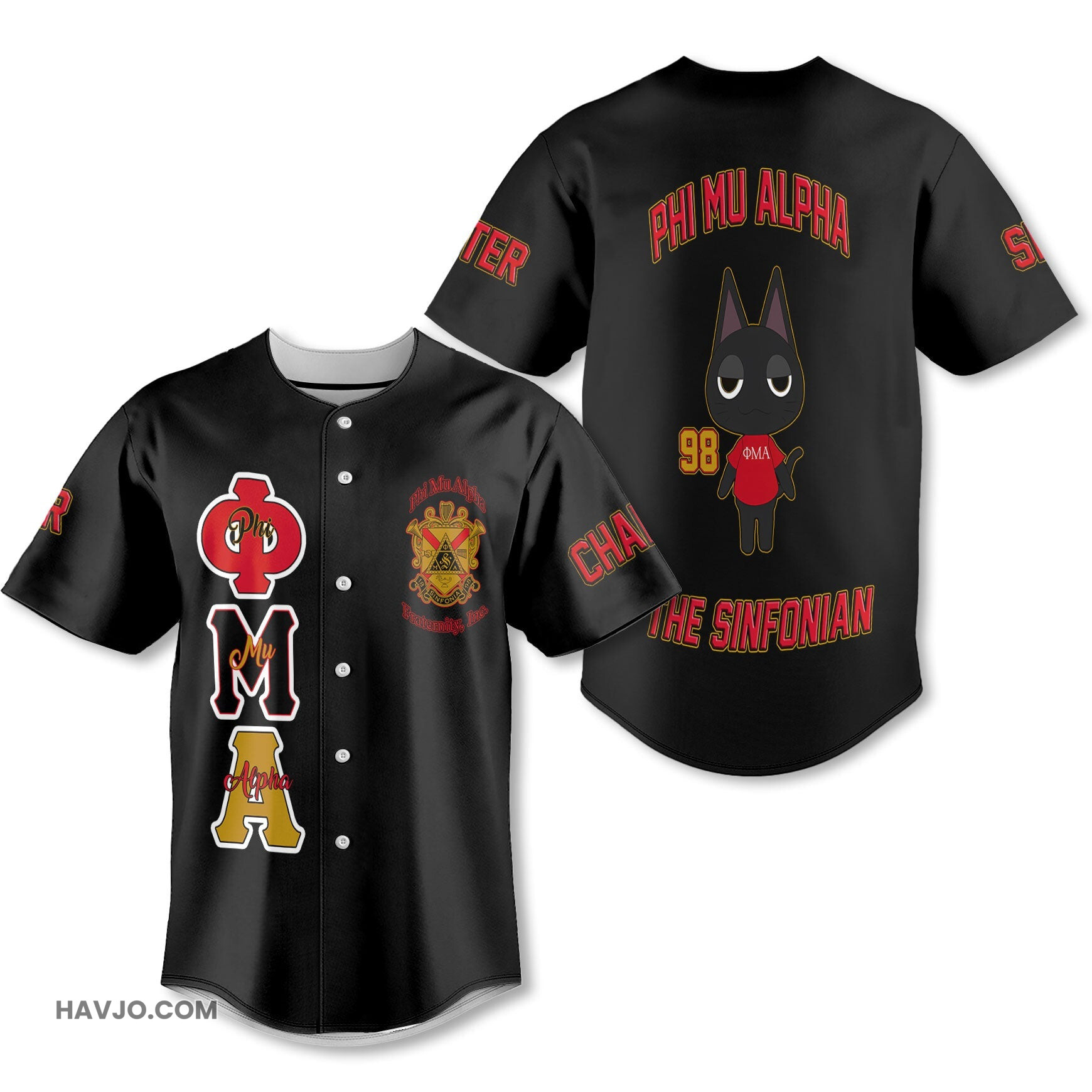Personalized Phi Mu Alpha Black Red Muticolor The Cute Cat Style Baseball Jersey