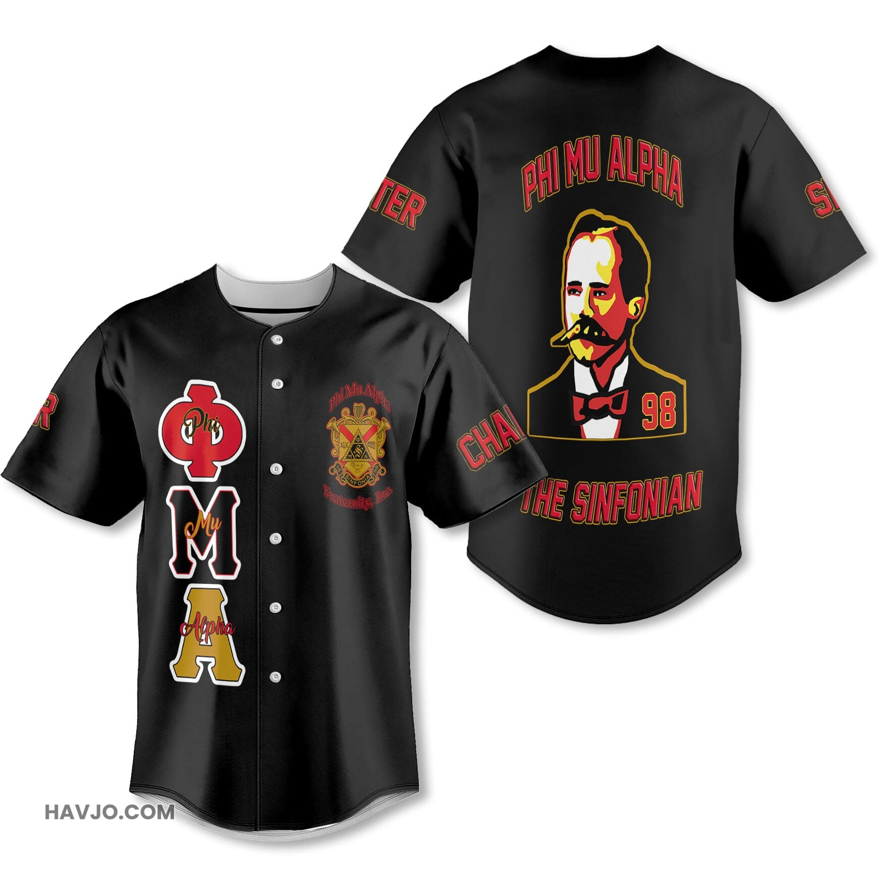 Personalized Phi Mu Alpha Black Red Muticolor The Founder Style Baseball Jersey