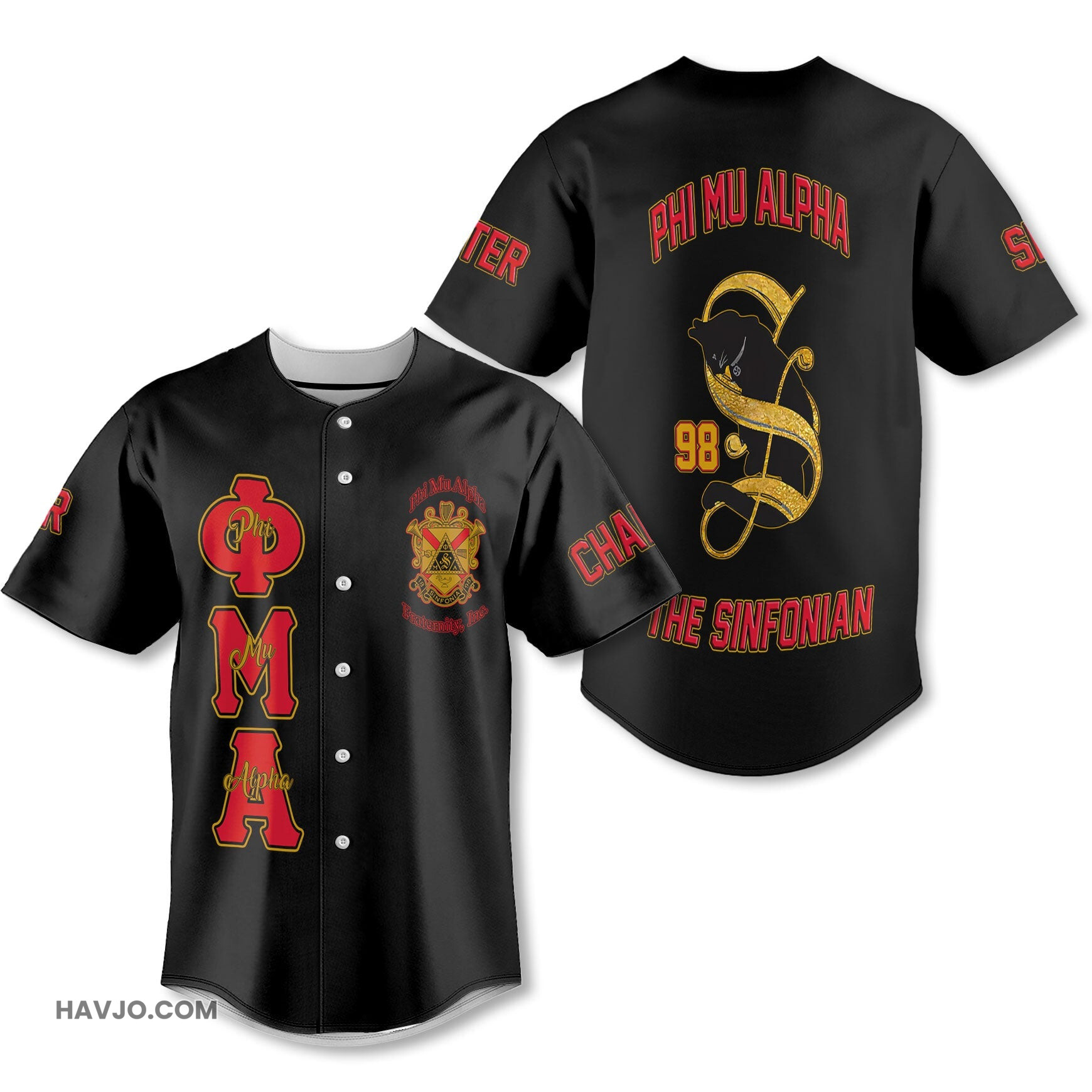 Personalized Phi Mu Alpha Black Red The Cat Note Style Baseball Jersey