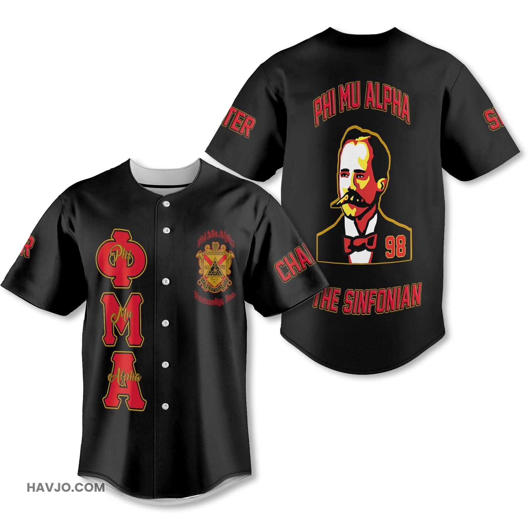 Personalized Phi Mu Alpha Black Red The Founder Style Baseball Jersey