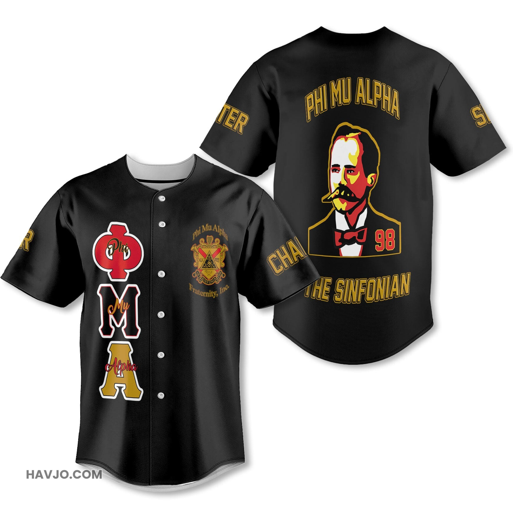 Personalized Phi Mu Alpha Black Yellow Muticolor The Founder Style Baseball Jersey