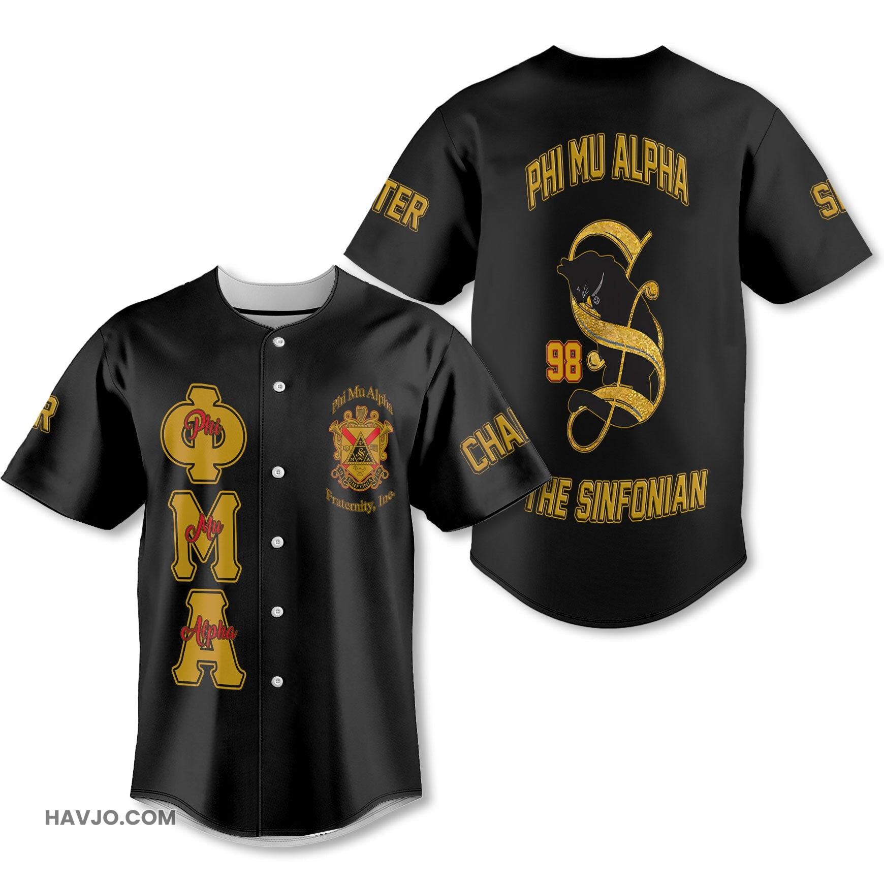 Personalized Phi Mu Alpha Black Yellow The Cat Note Style Baseball Jersey