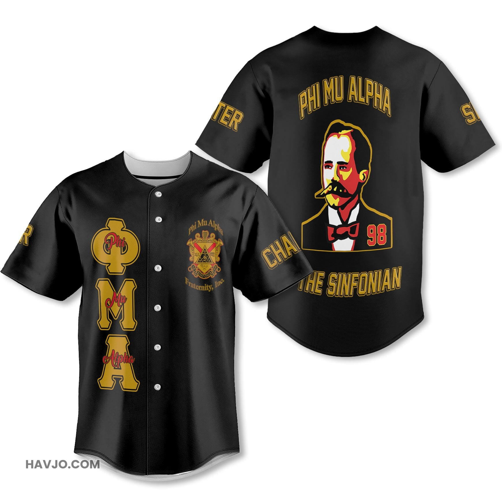 Personalized Phi Mu Alpha Black Yellow The Founder Style Baseball Jersey