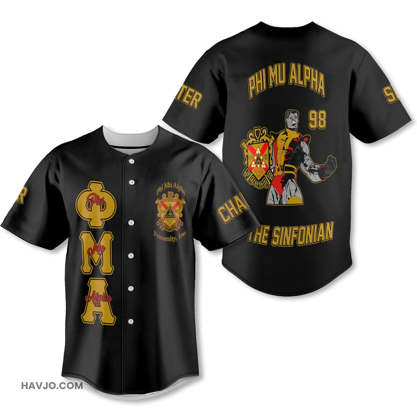 Personalized Phi Mu Alpha Black Yellow The Strongest Style Baseball Jersey