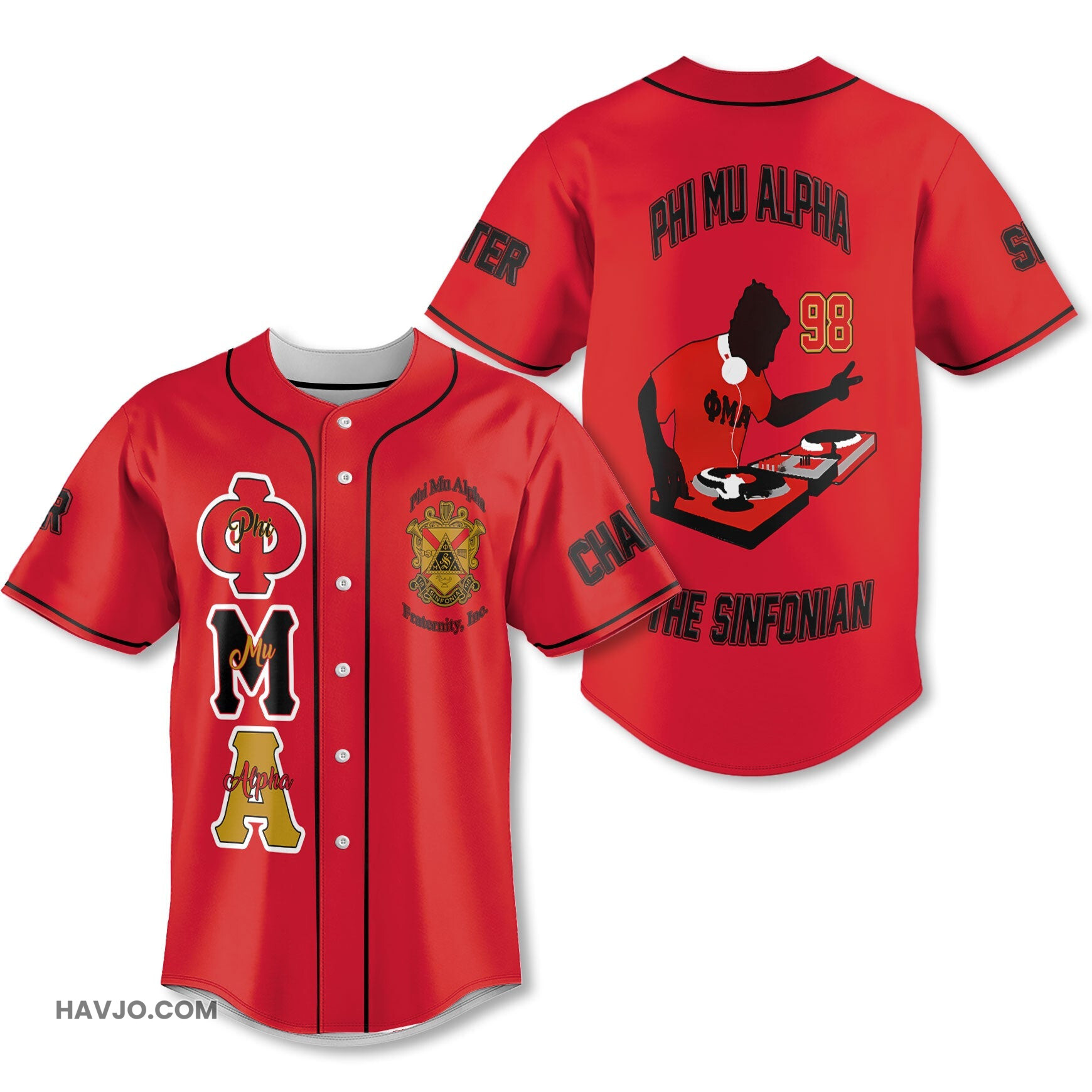 Personalized Phi Mu Alpha Red Black Muticolor Dj Style Baseball Jersey