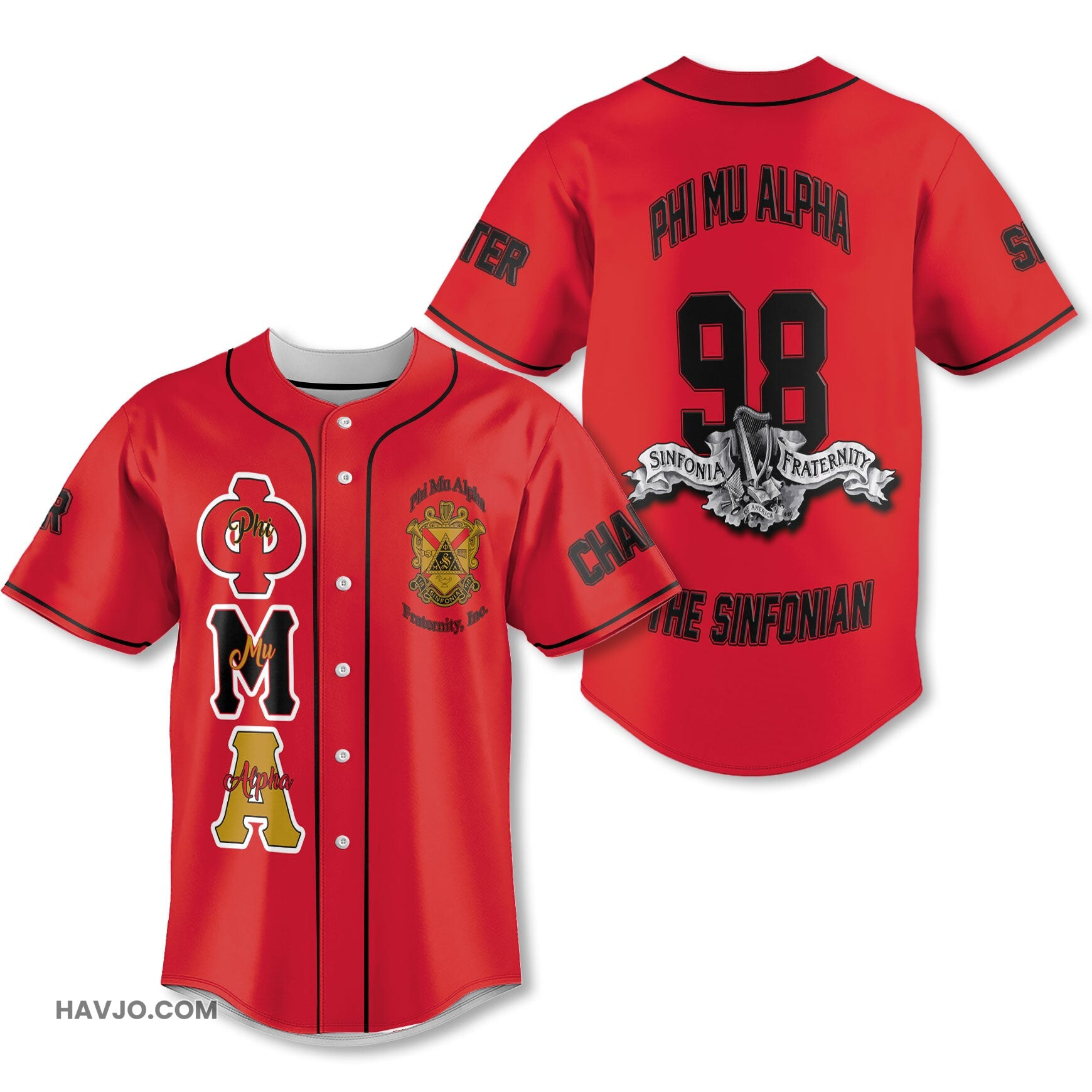Personalized Phi Mu Alpha Red Black Muticolor Sinfonia Fraternity Style Baseball Jersey