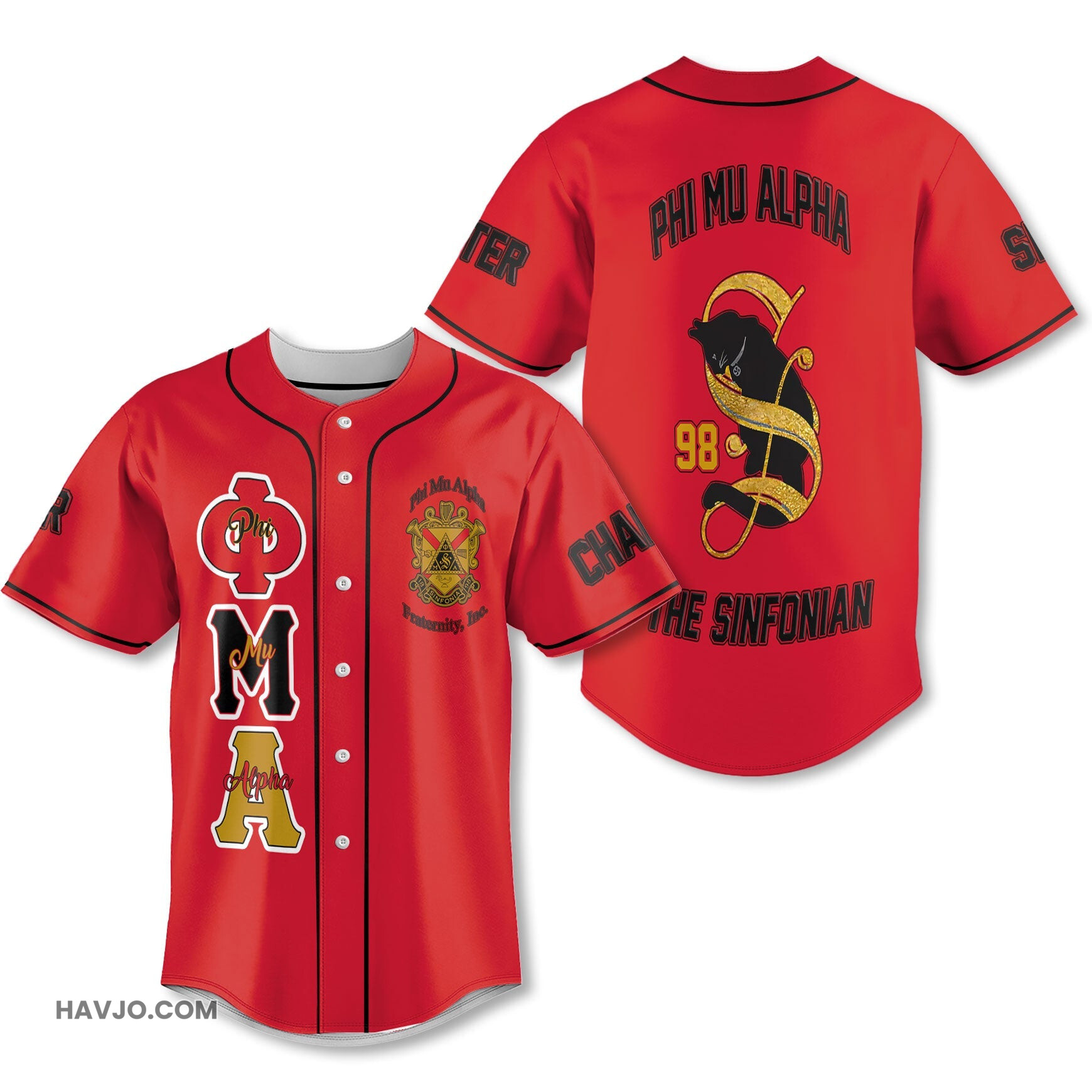 Personalized Phi Mu Alpha Red Black Muticolor The Cat Note Style Baseball Jersey