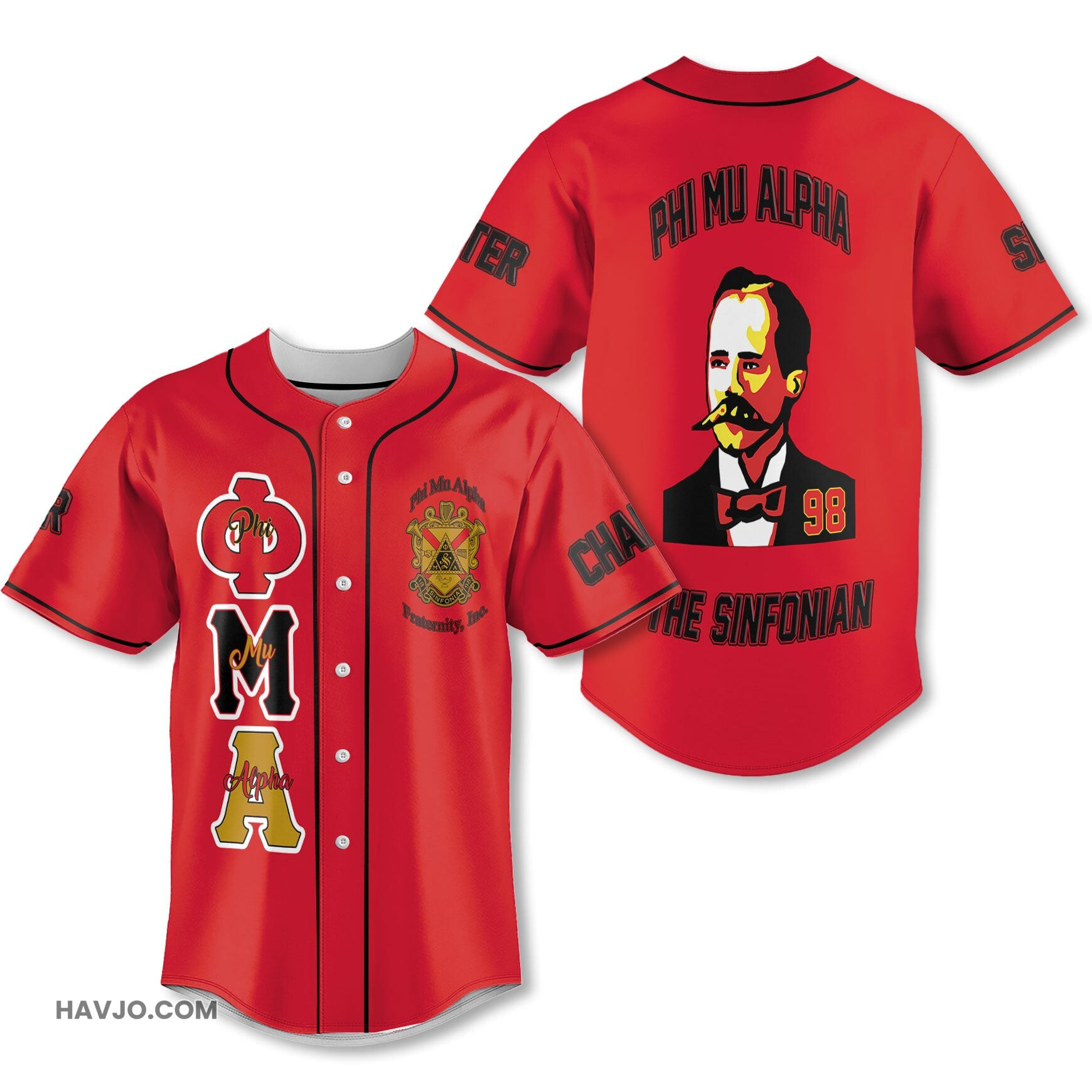 Personalized Phi Mu Alpha Red Black Muticolor The Founder Style Baseball Jersey