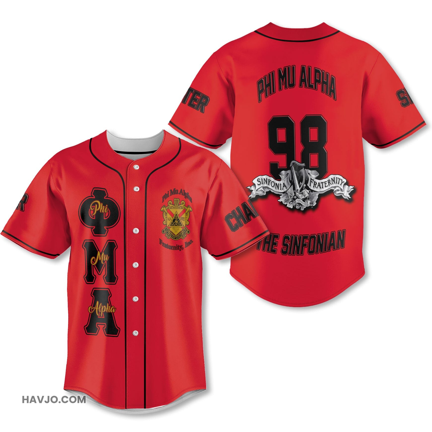 Personalized Phi Mu Alpha Red Black Sinfonia Fraternity Style Baseball Jersey